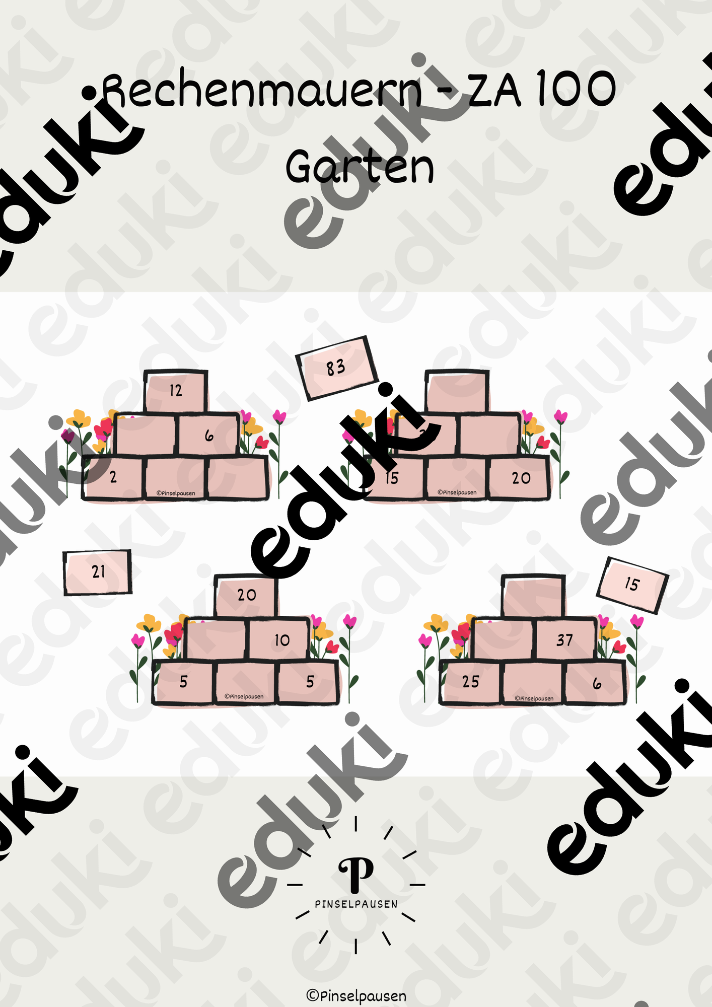 Rechenmauern - Zahlenraum 100 - Garten – Unterrichtsmaterial im Fach