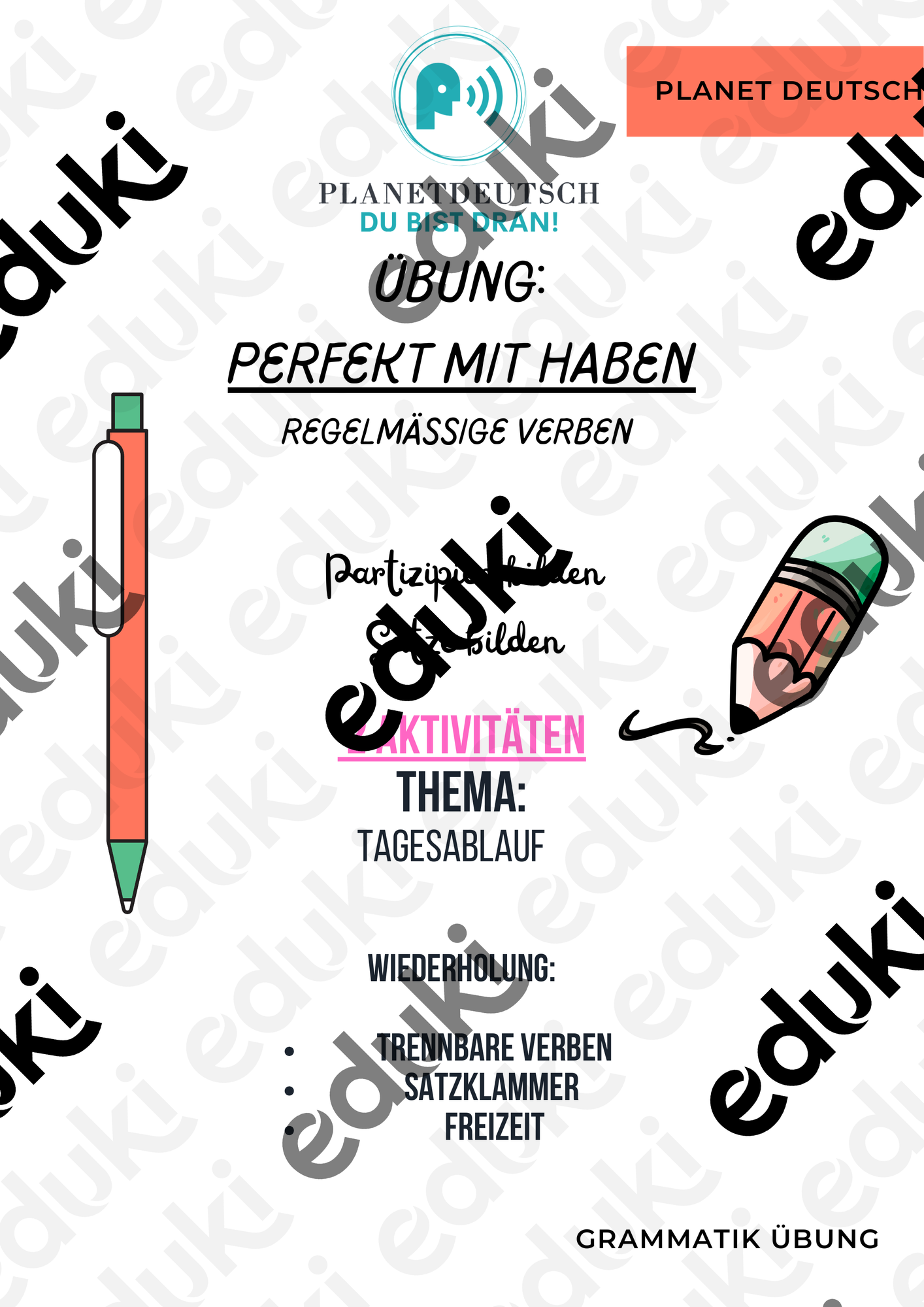 A1 PERFEKT Grammatik 4 ÜBUNGEN regelmässige Verben