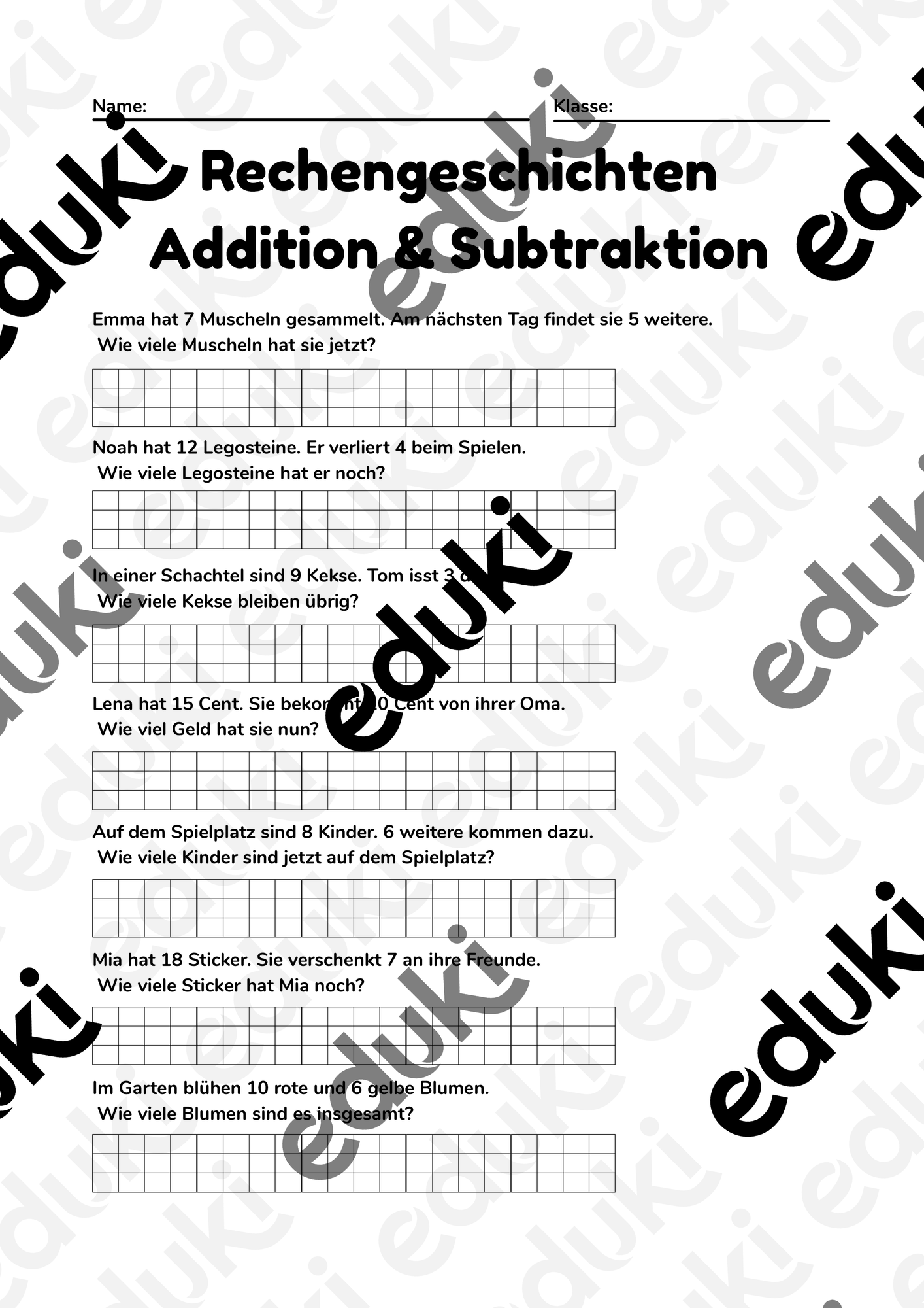 Rechengeschichten Addition & Subtraktion Klasse 2 – Unterrichtsmaterial