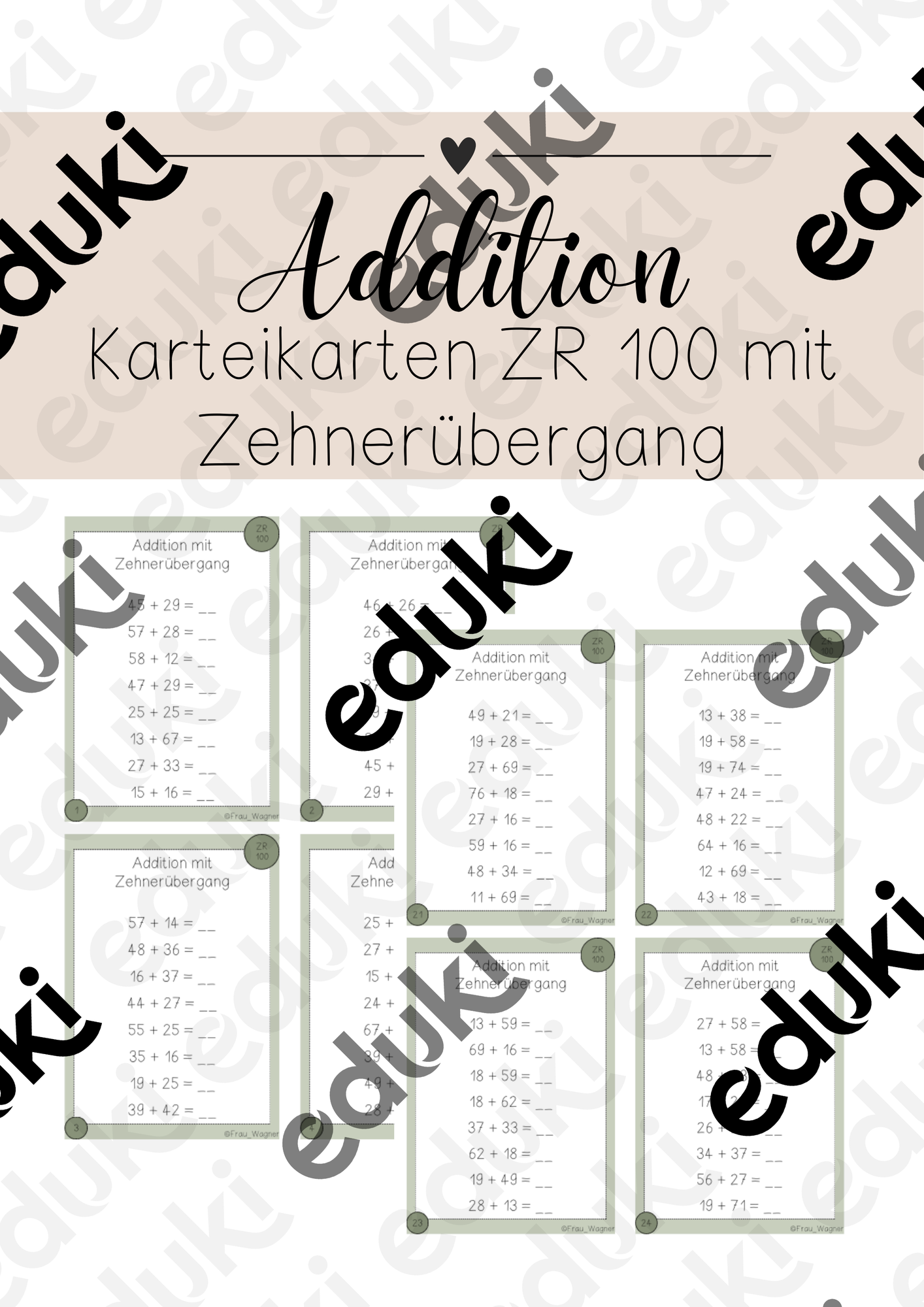 Karteikarten Addition ZR 100 mit Zehnerübergang – Unterrichtsmaterial