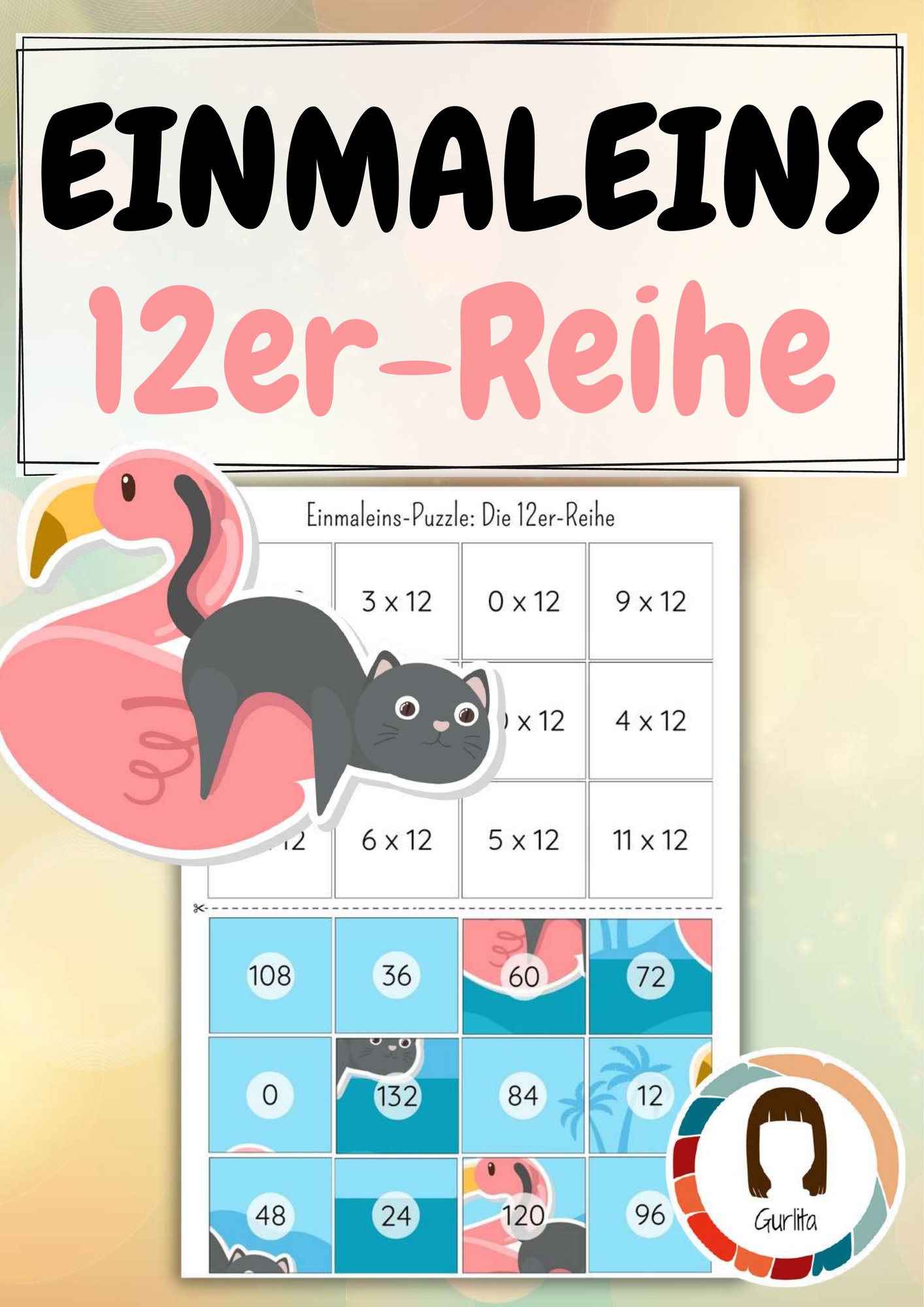 Einmaleins Rechenpuzzle | 12er-Reihe | Sommer Edition