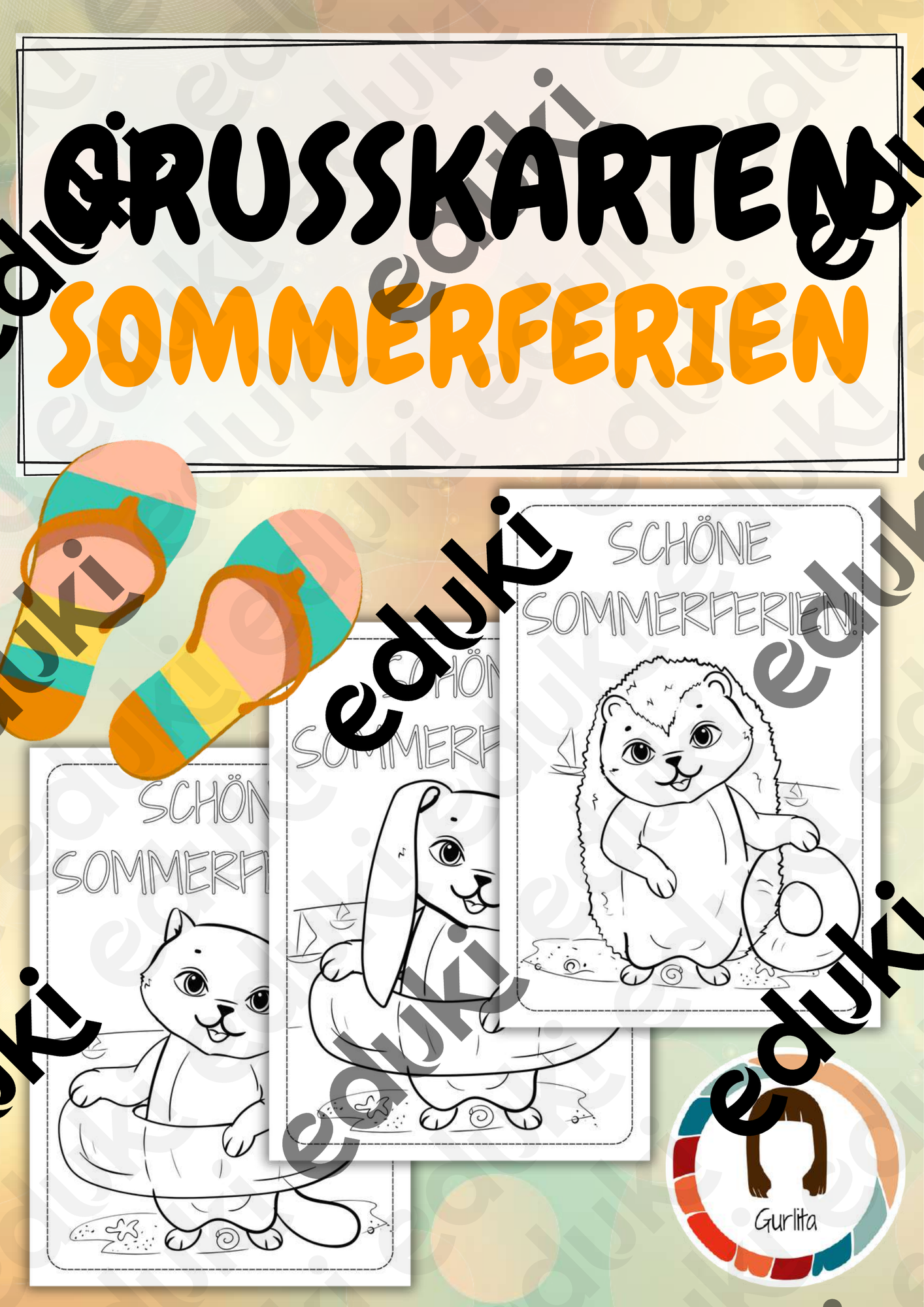 Sommerferien Ausmalbilder | 3 Grußkarten – Unterrichtsmaterial in den