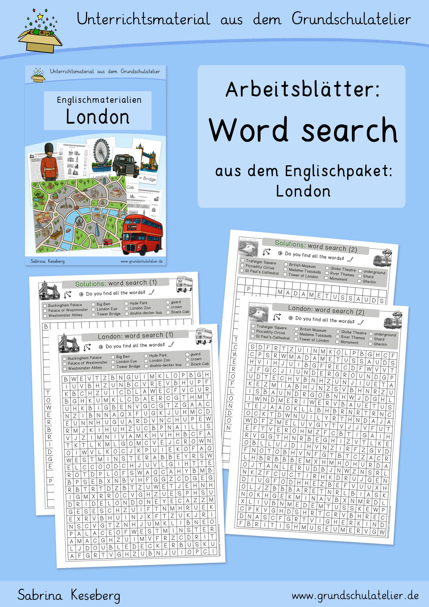 London: word search (Suchsel, Arbeitsblätter, Englisch