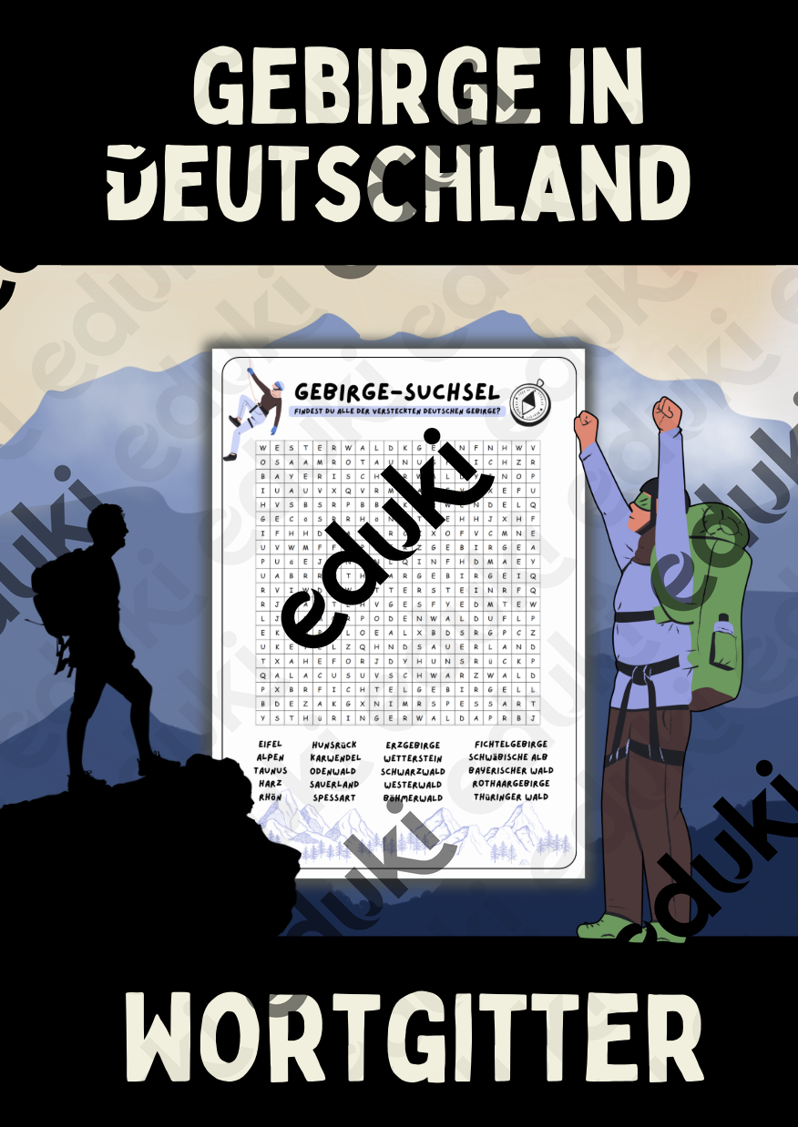 Gebirge in Deutschland - Suchsel / Wortgitter – Unterrichtsmaterial in