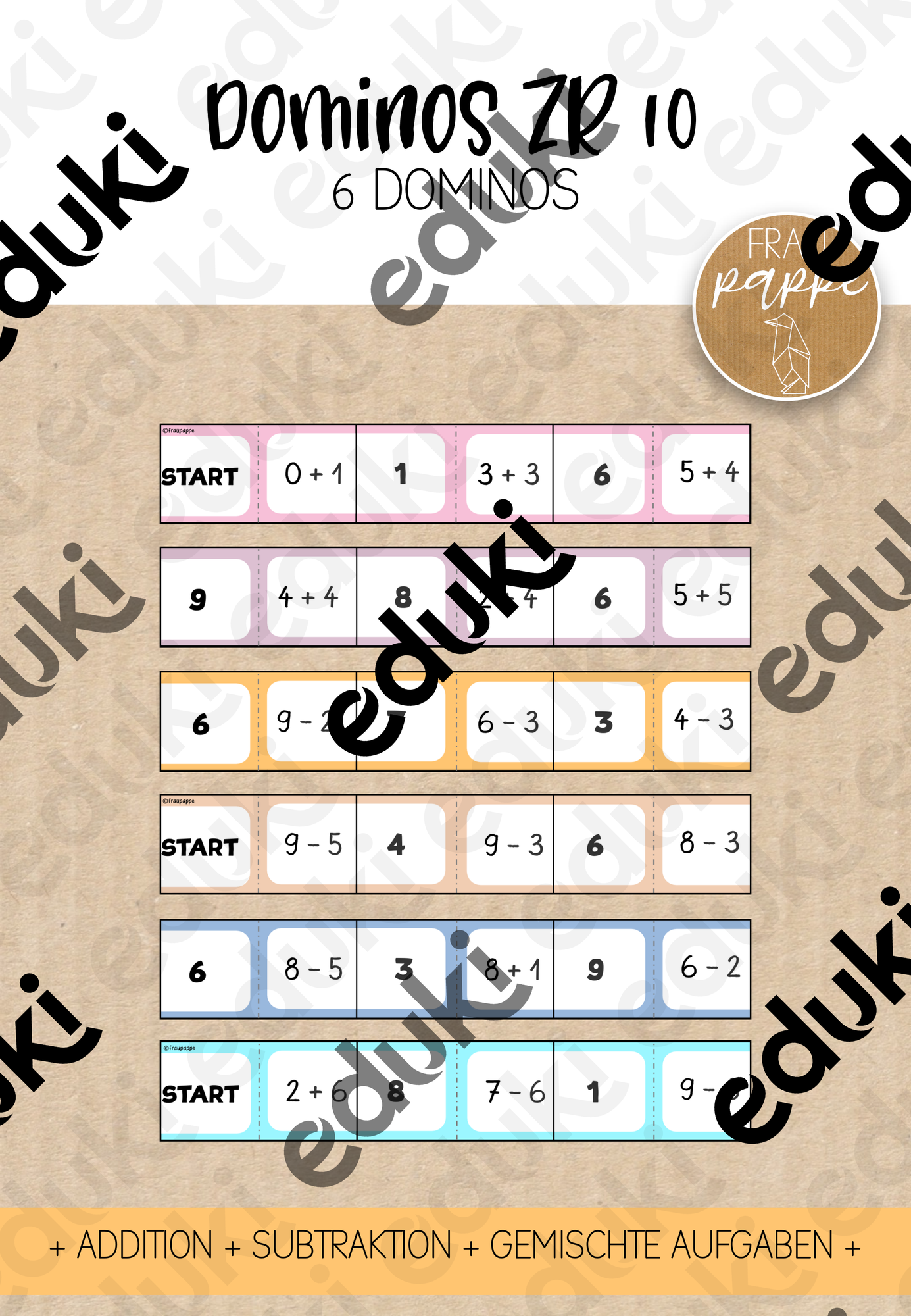Dominos ZR 10 / Addition / Subtraktion – Unterrichtsmaterial im Fach