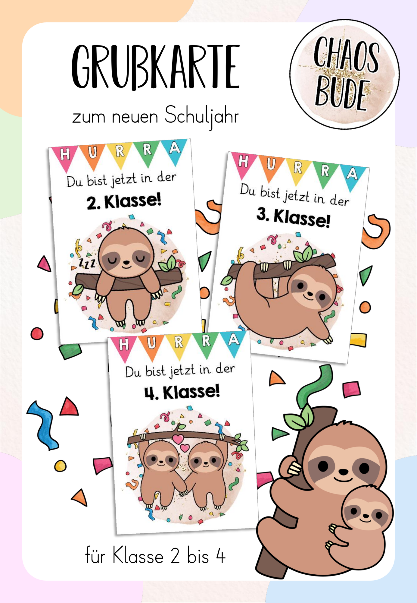 Grußkarte zum Schuljahresbeginn (Faultierklasse) – Unterrichtsmaterial ...