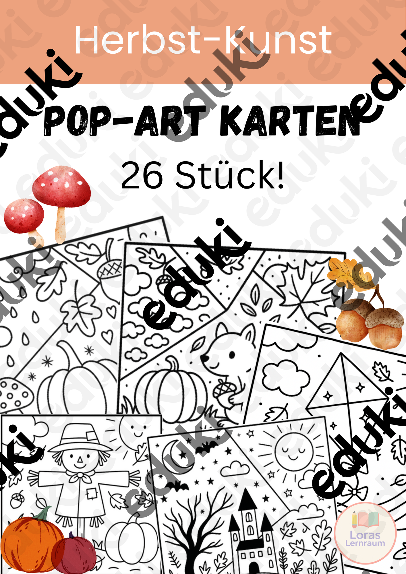 26 Pop-Art Karten - Herbst - Ausmalbild – Unterrichtsmaterial im Fach Kunst