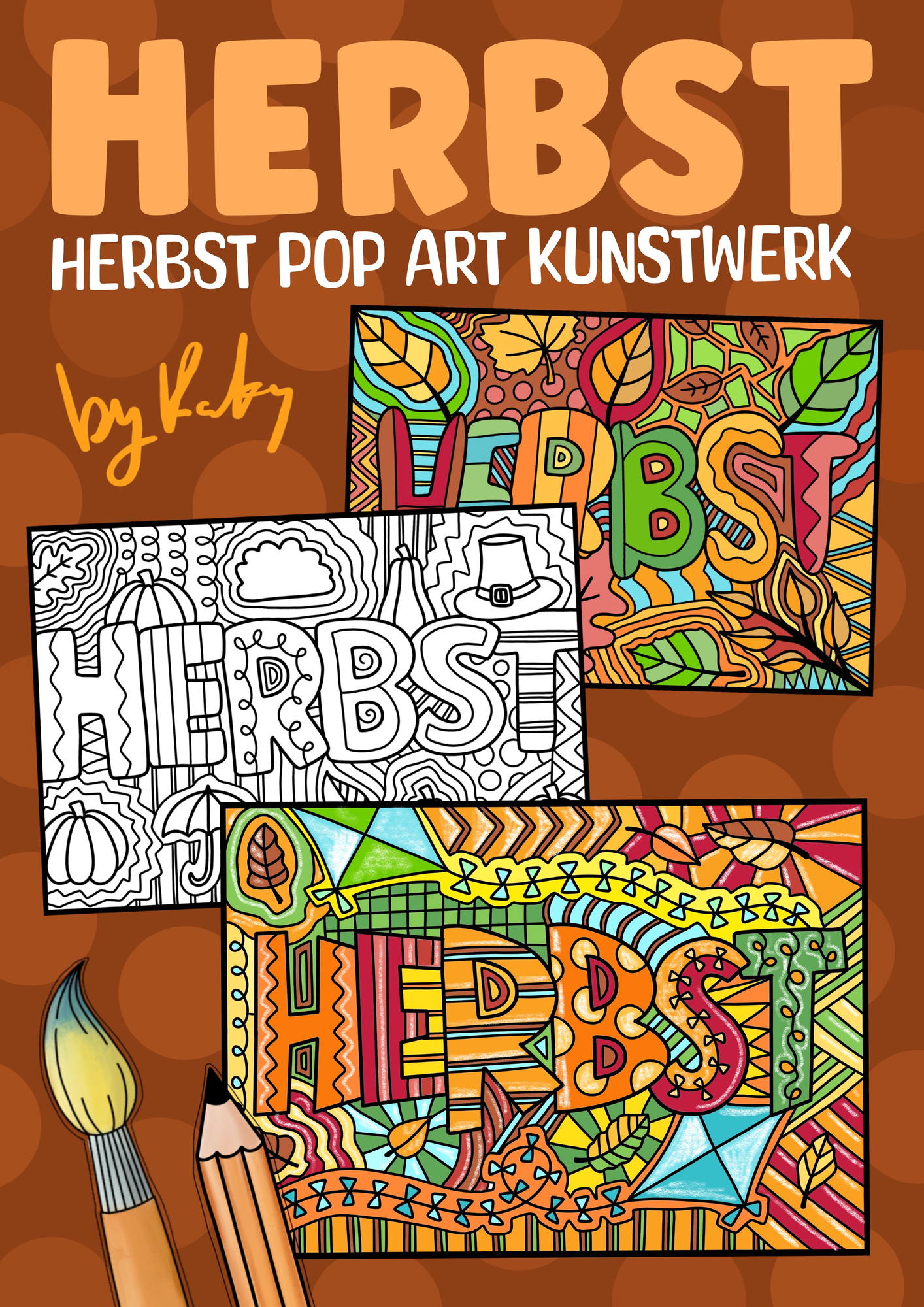Pop Art Herbst Schrift zum Weiter & Ausmalen - Moderne Kunst im Herbst