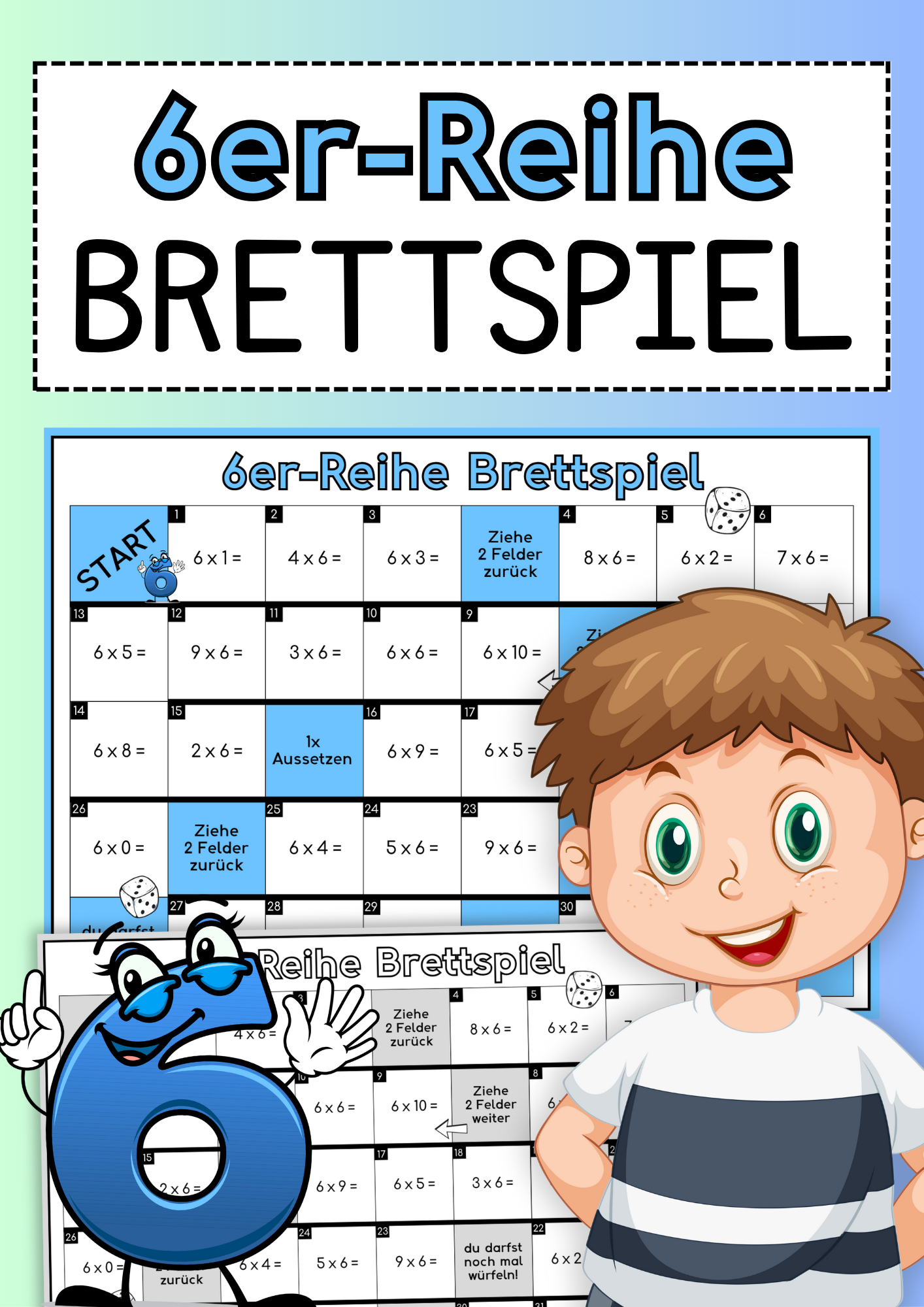 6er-Reihe Mathe Brettspiel (Multiplikation/Einmaleins