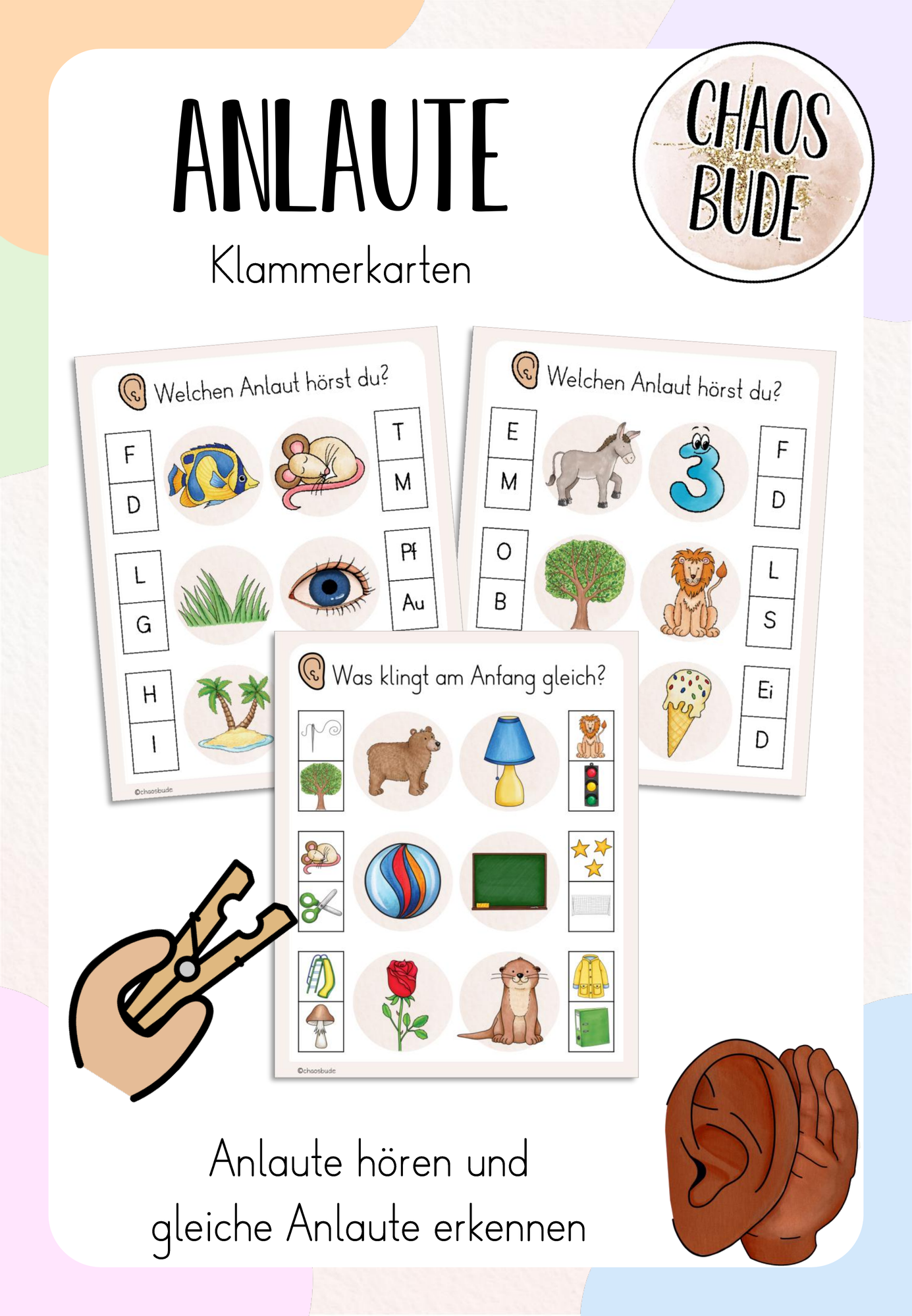 Anlaute - Klammerkarten für die 1. Klasse – Unterrichtsmaterial im Fach