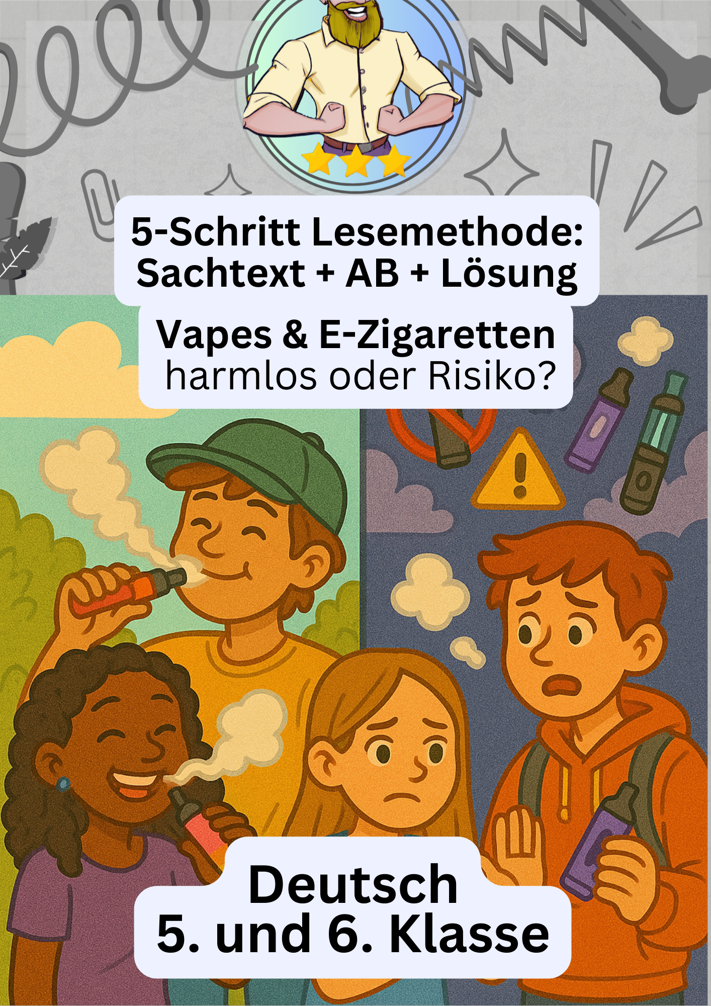 Vapes & E-Zigaretten – harmlos oder Risiko? 5-Schritt-Lesemethode Deutsch  5./6. Klasse – Arbeitsblatt + Lösung
