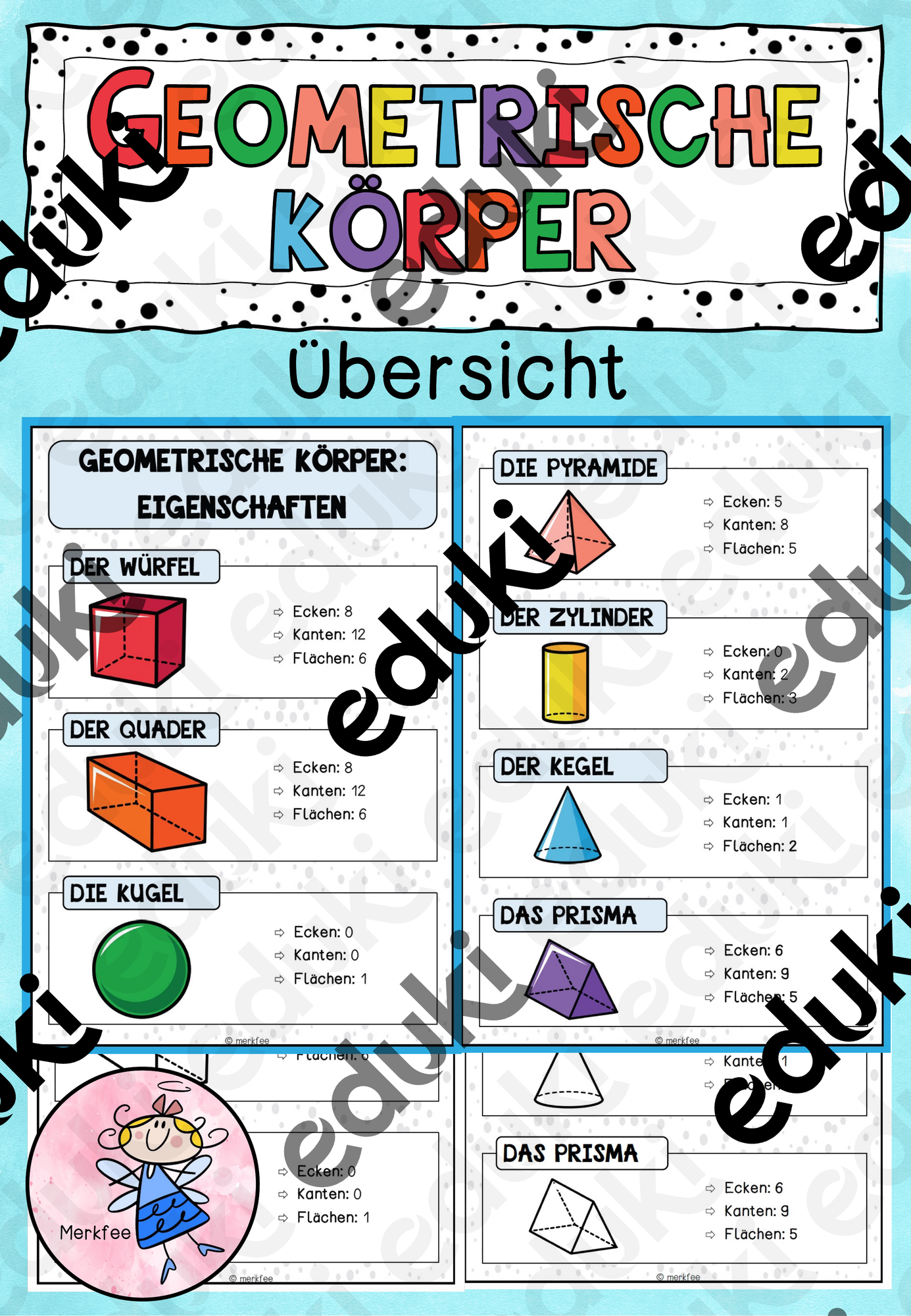 GEOMETRISCHE KÖRPER (mit Prisma) - Übersicht – Unterrichtsmaterial im ...
