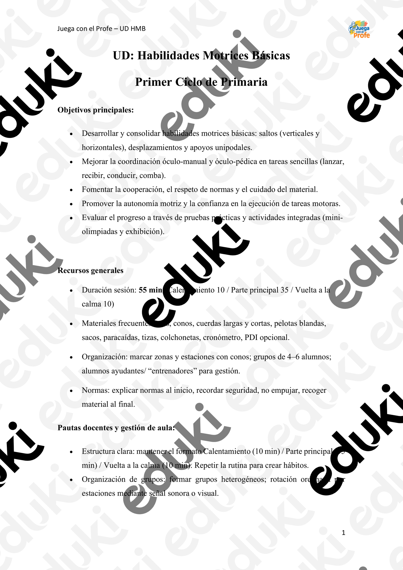 Unidad Didáctica: Habilidades Motrices Básicas 1º ciclo material