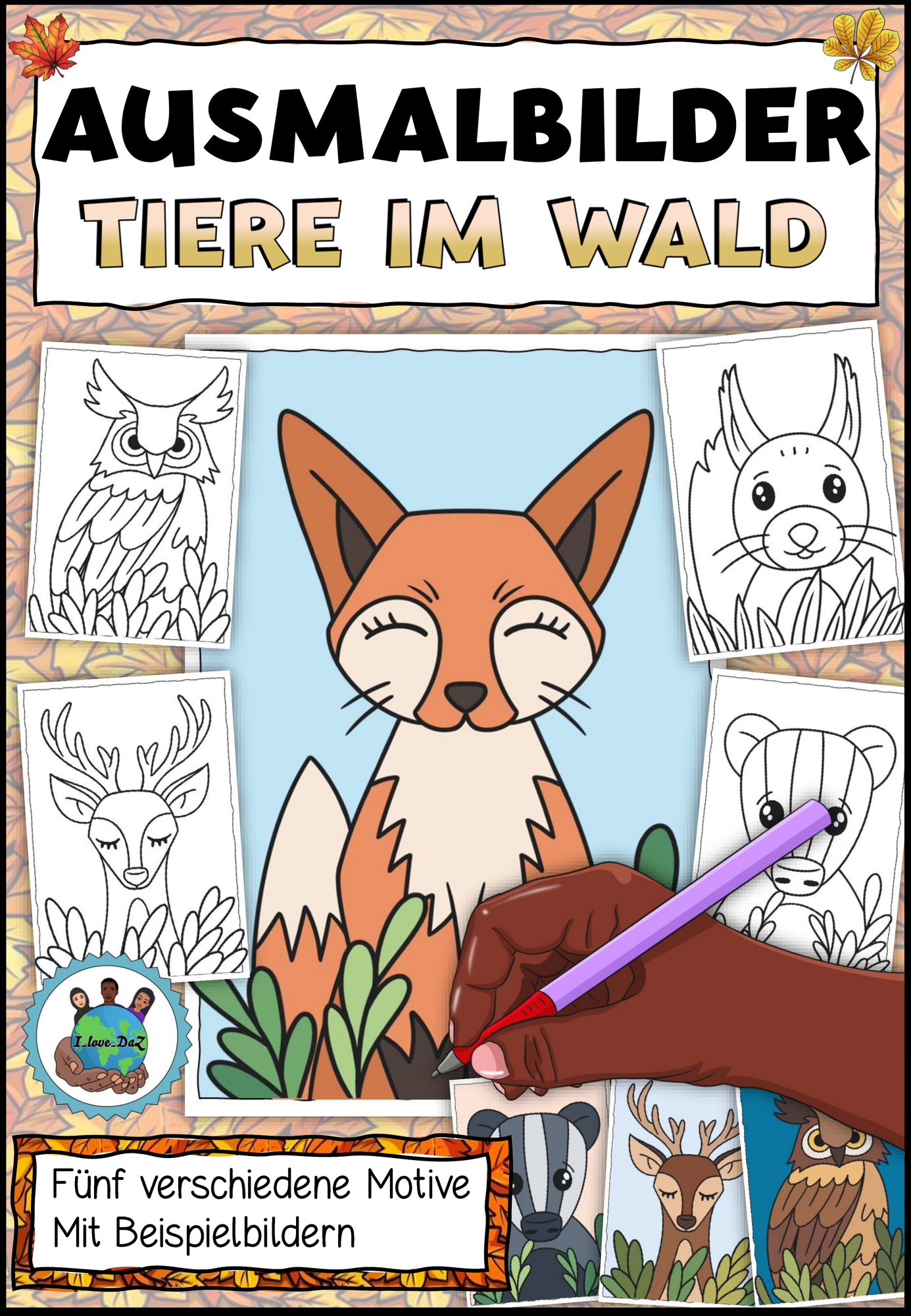 Ausmalbilder / Malvorlagen "Tiere im Wald" – Unterrichtsmaterial in den
