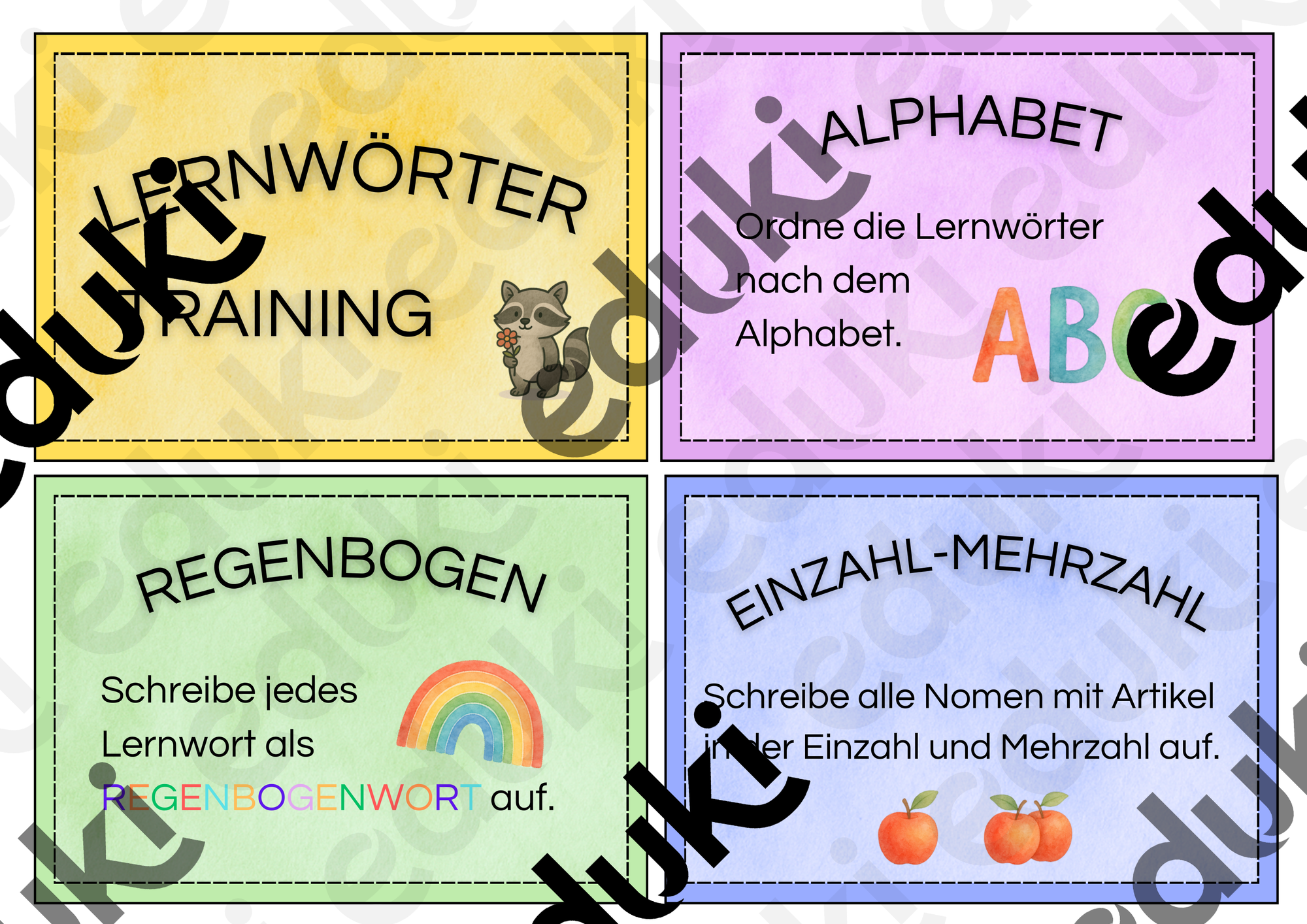 Lernwörter-Kärtchen Lernstationen – Unterrichtsmaterial im Fach Deutsch