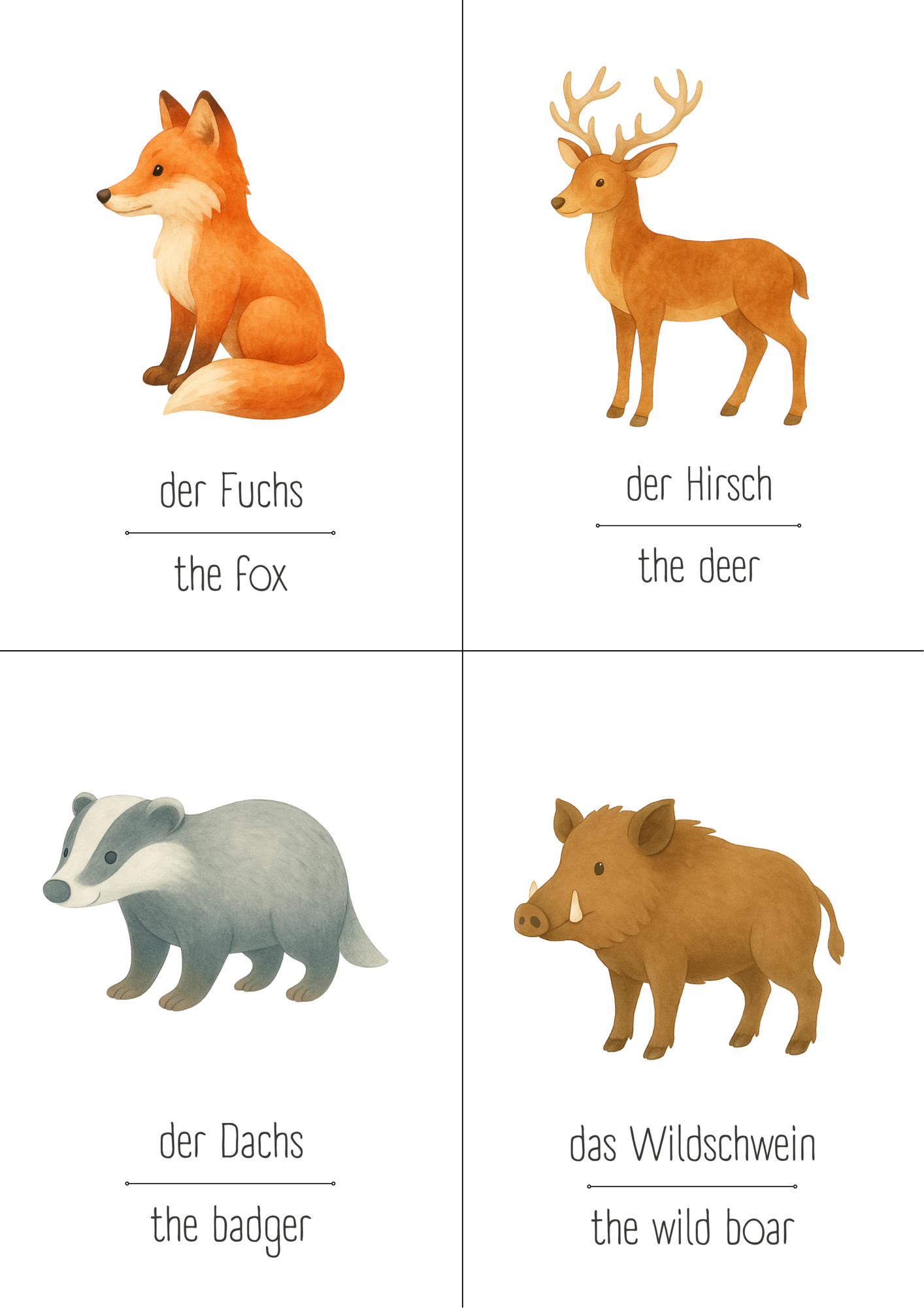 Waldtiere Karten – Forest Animals – Unterrichtsmaterial in den Fächern