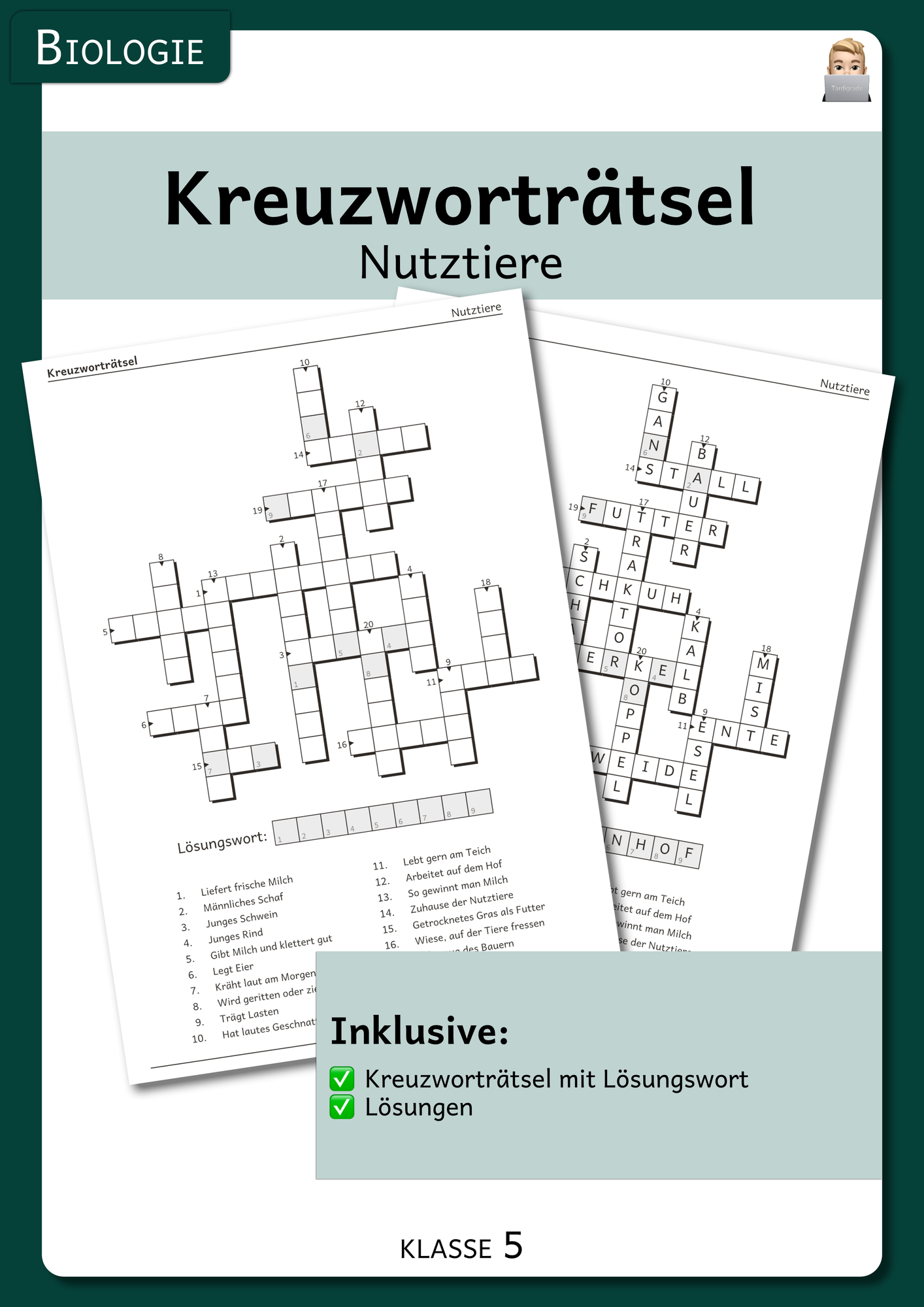 Kreuzwortrtsel - Nutztiere Unterrichtsmaterial im Fach Biologie Kreuzwortrtsel - Nutztiere Unterrichtsmaterial im Fach Biologie