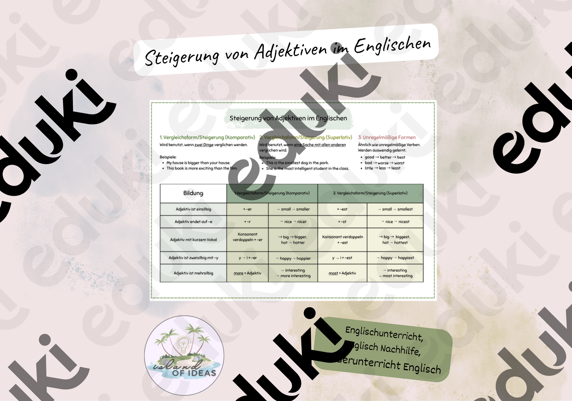 Übersicht Steigerung Adjektive Englisch – Unterrichtsmaterial im Fach