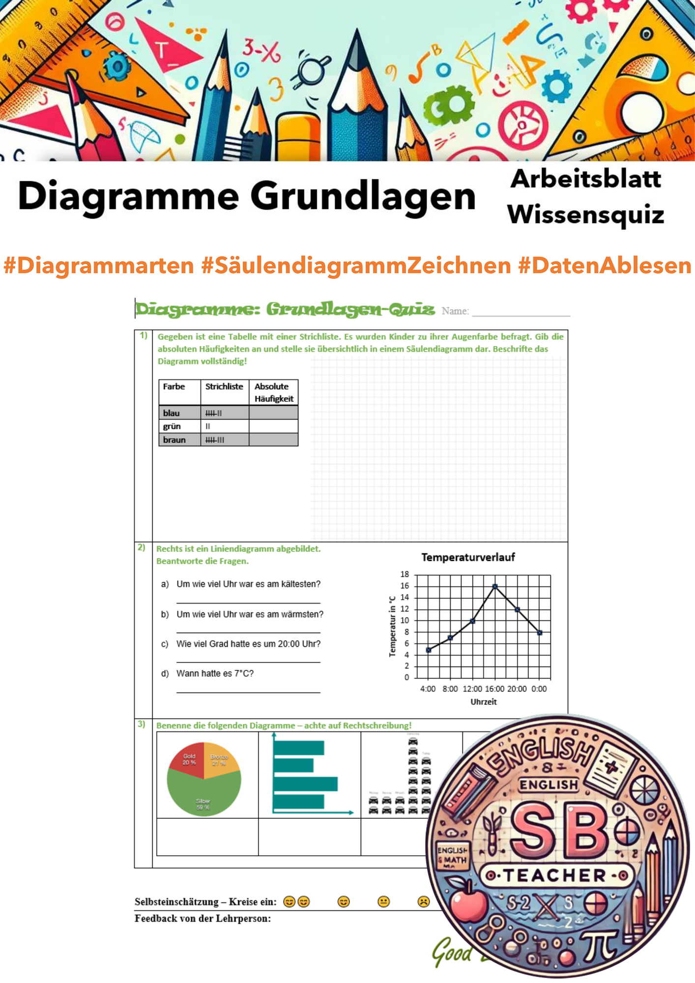 Diagramme Grundlagen (Wissensquiz und Arbeitsblatt