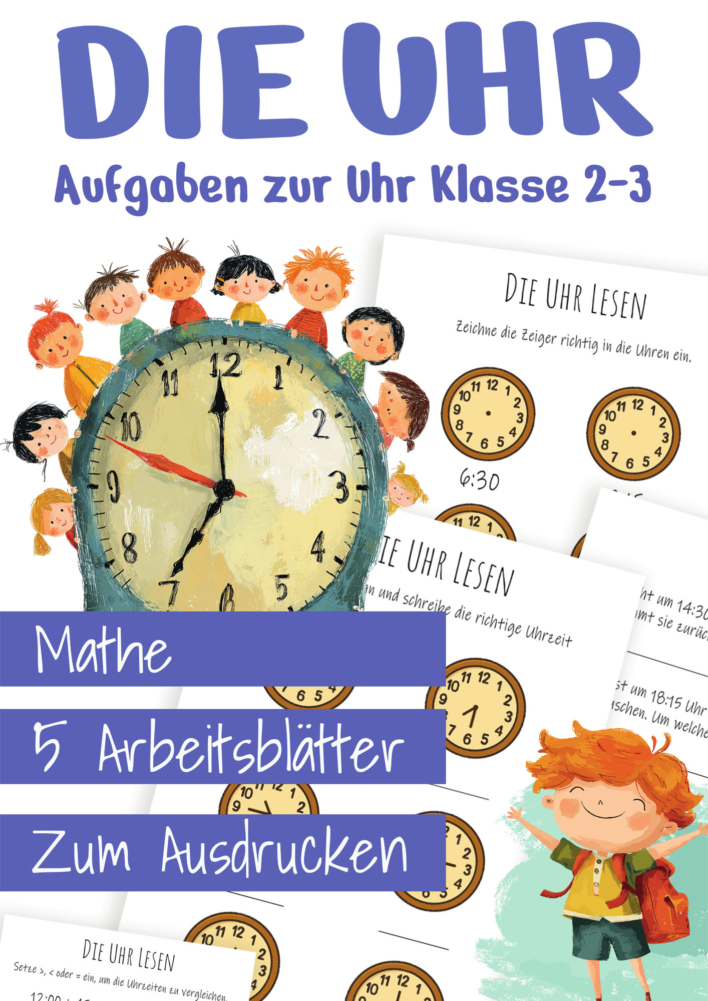 Die Uhrzeit - Aufgaben zur Uhr 2. Klasse & 3. Klasse Grundschule