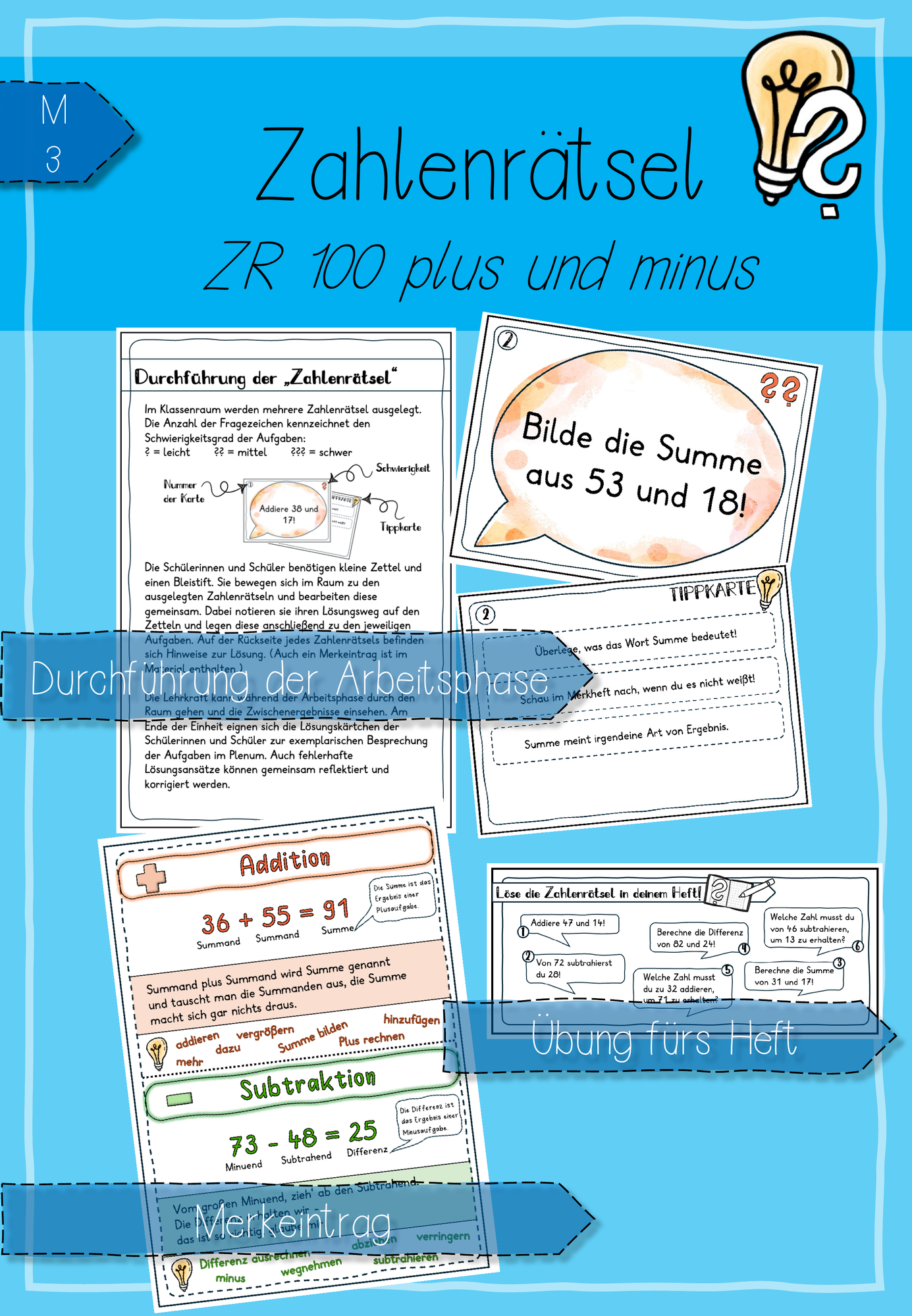 Zahlenrätsel im Zahlenraum 100 - plus/minus – Unterrichtsmaterial im