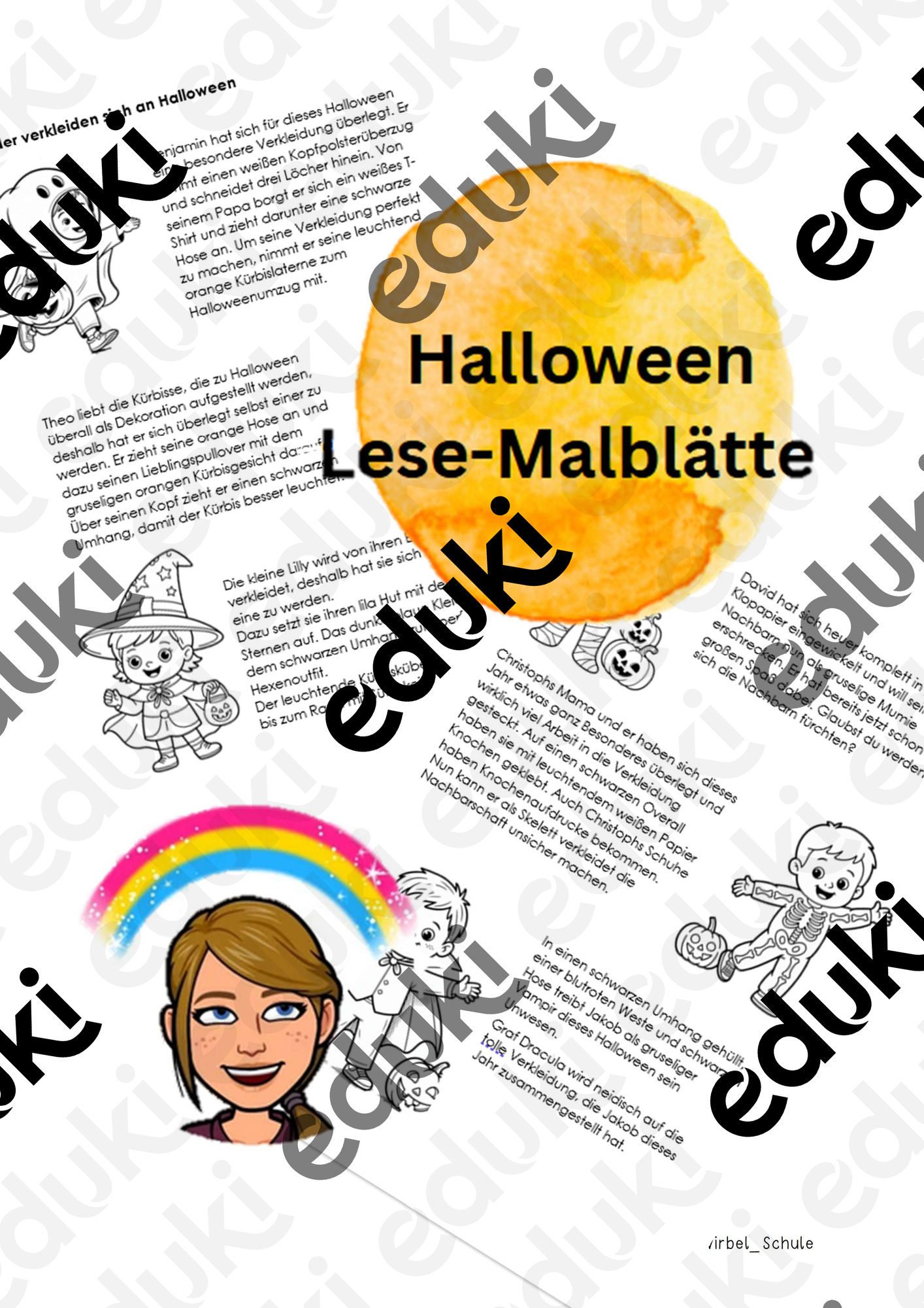 Halloween Lese-Malblätter – Unterrichtsmaterial im Fach Deutsch