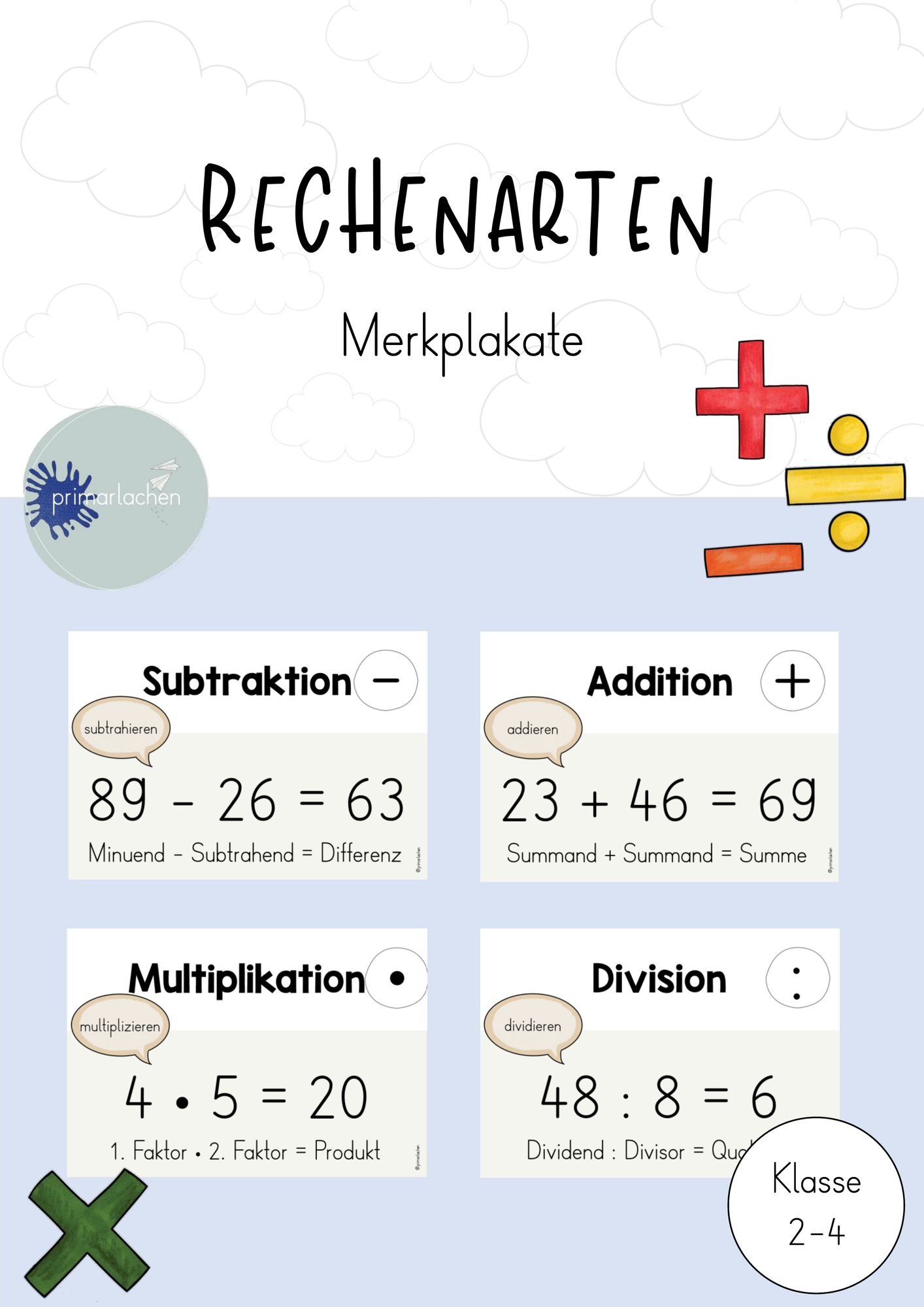 Merkplakate Rechenarten – Unterrichtsmaterial im Fach Mathematik