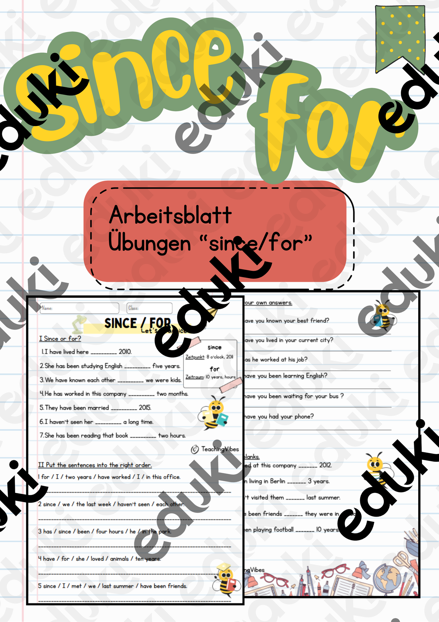 Since / For Arbeitsblatt - Present Perfect – Unterrichtsmaterial im ...