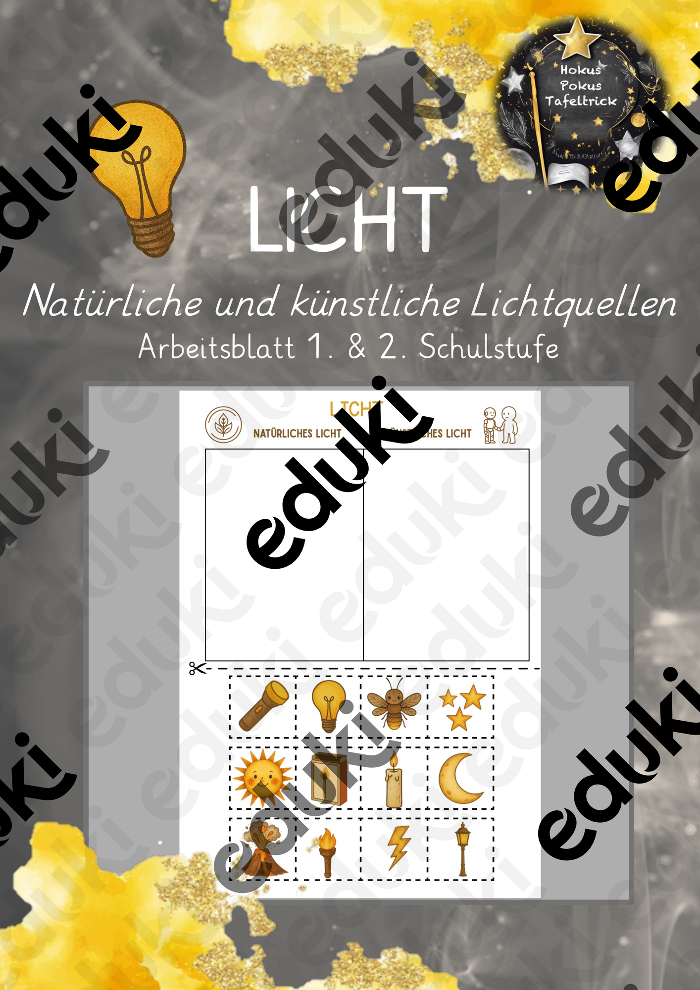 Natrliches und knstliches Licht: Arbeitsblatt  Unterrichtsmaterial im  Fach Naturwissenschaften
