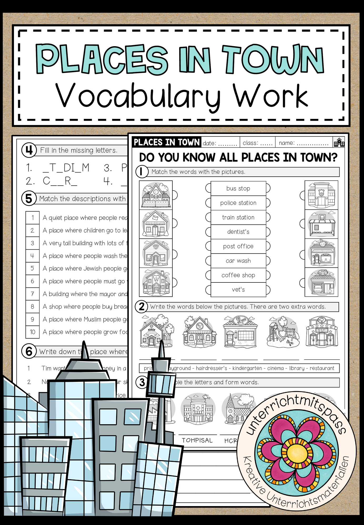 PLACES IN TOWN - Vocabulary Work (Mixed Exercises ...