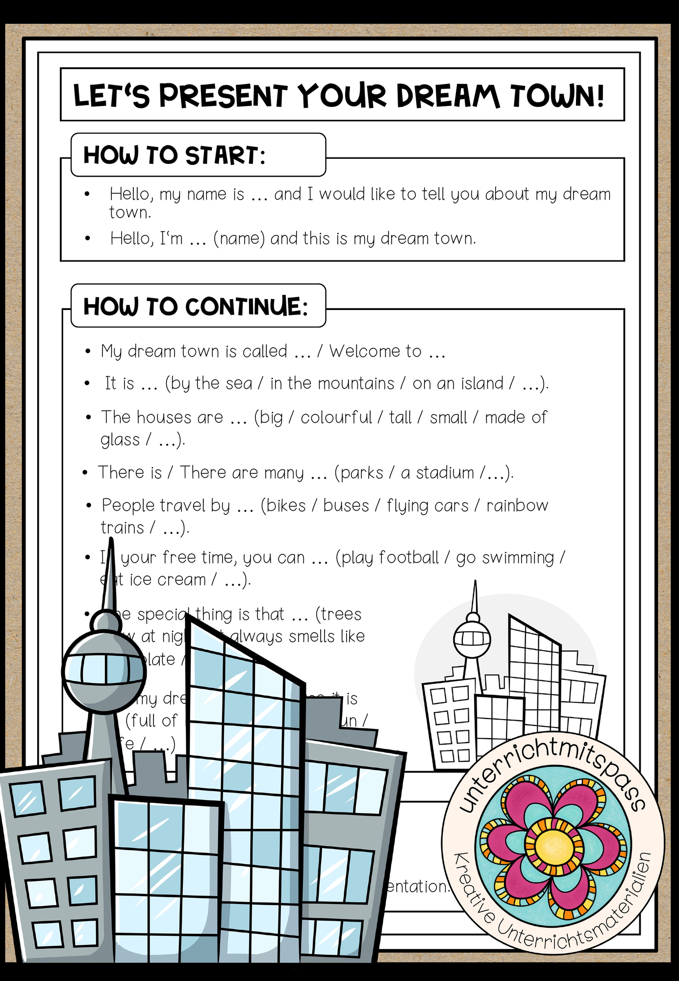 My dream town Oral Presentation Unterrichtsmaterial im Fach Englisch