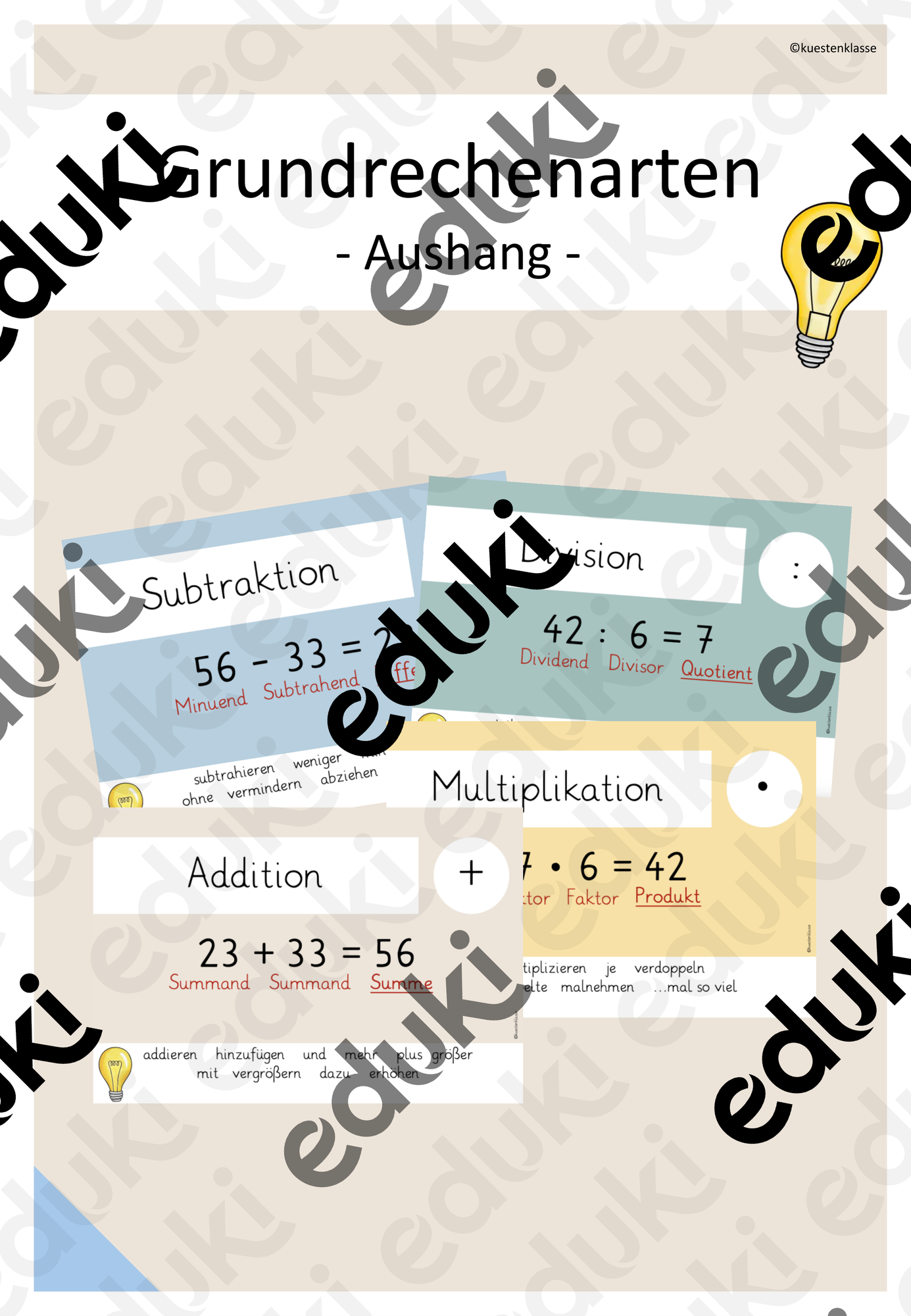 Grundrechenarten: Aushang / Poster – Unterrichtsmaterial im Fach Mathematik