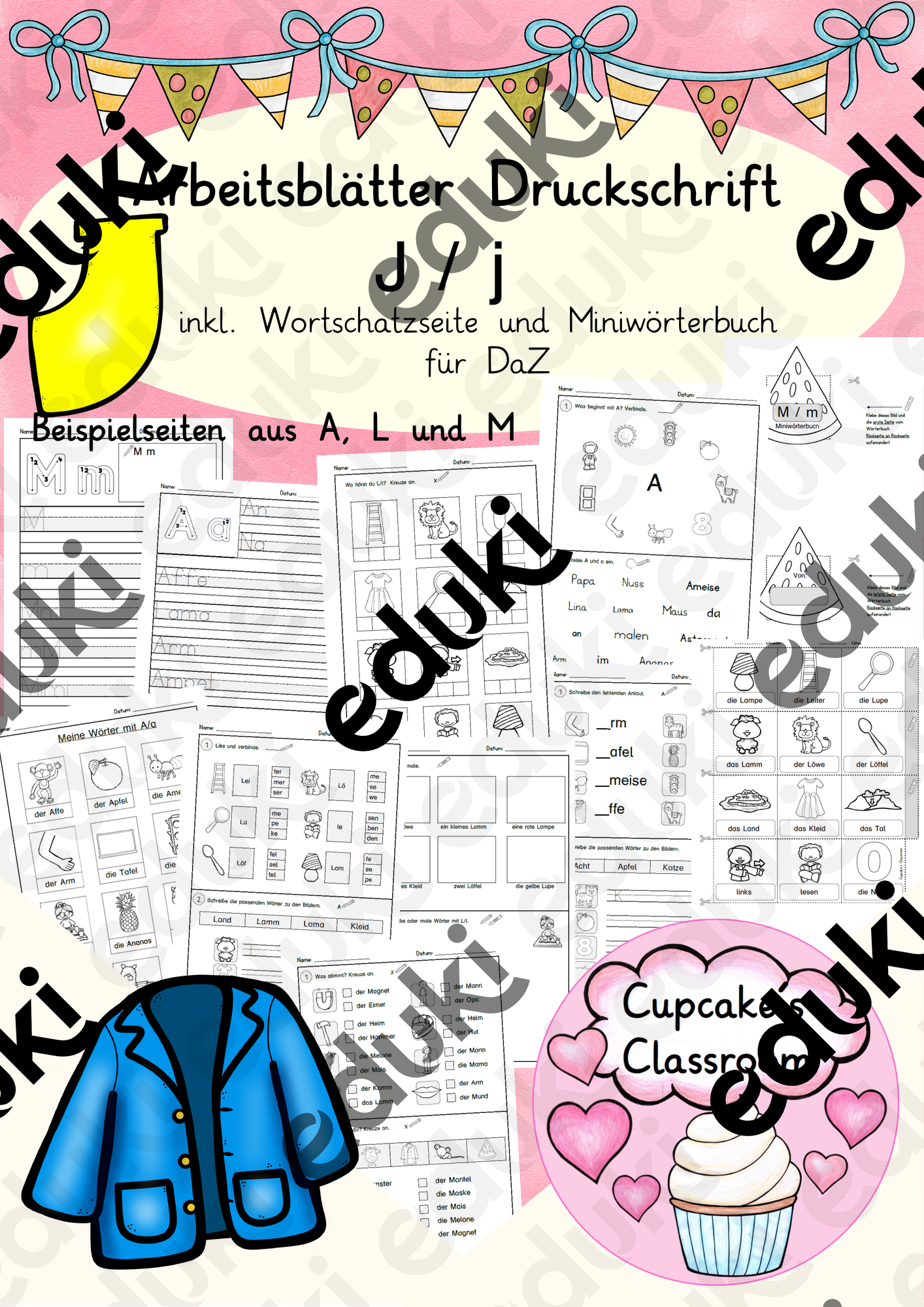 Arbeitsblätter Buchstabe "J" Druckschrift, Buchstabeneinführung, DaZ