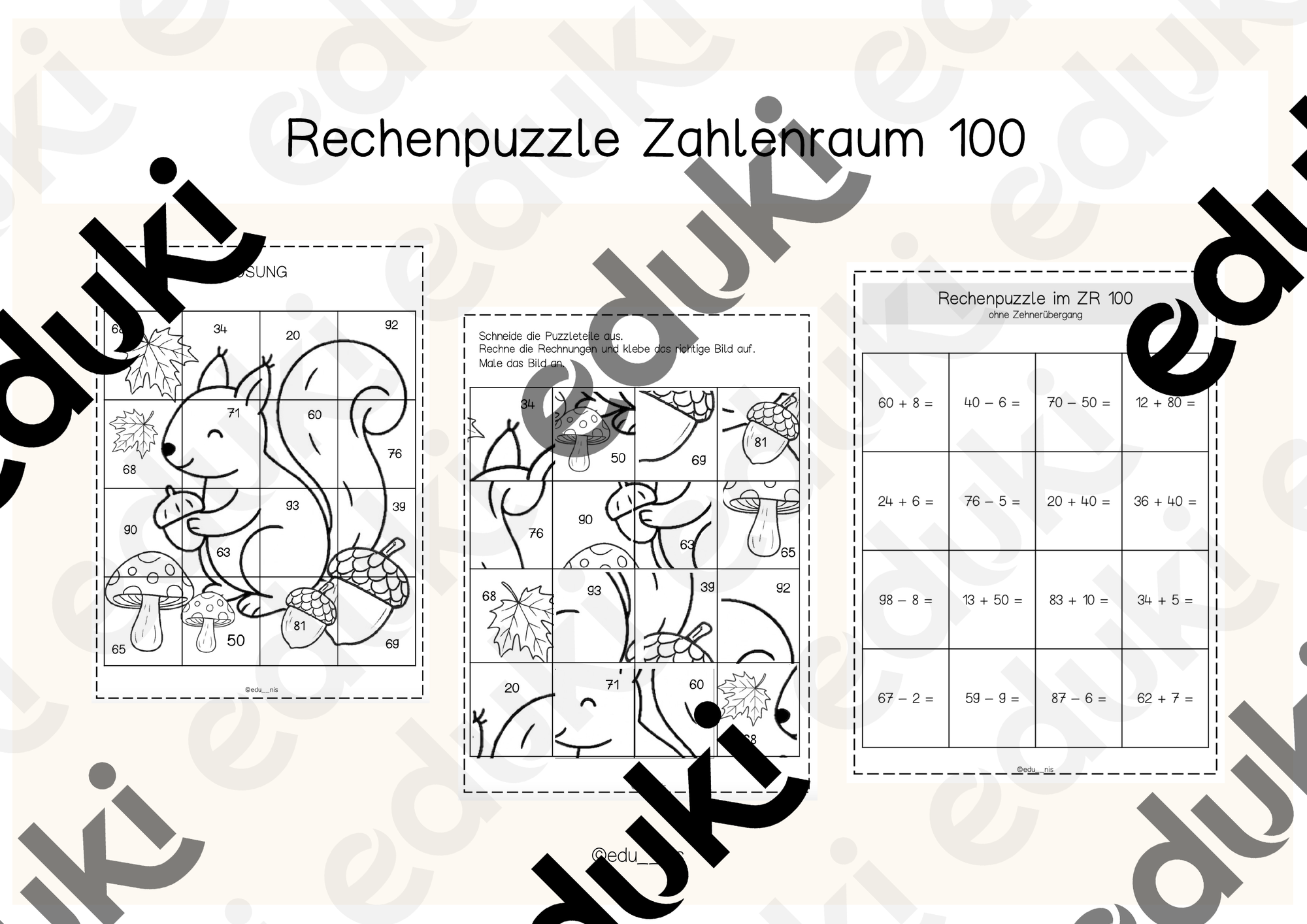Rechenpuzzle im Zahlenraum 100 ohne ZÜ – Unterrichtsmaterial im Fach
