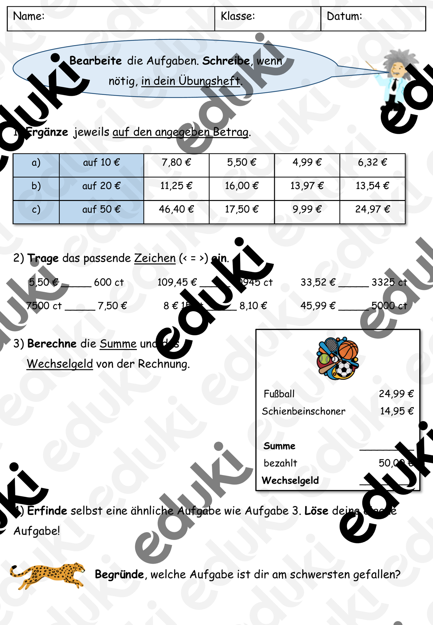Geldbeträge berechnen, umrechnen & vergleichen – Unterrichtsmaterial im