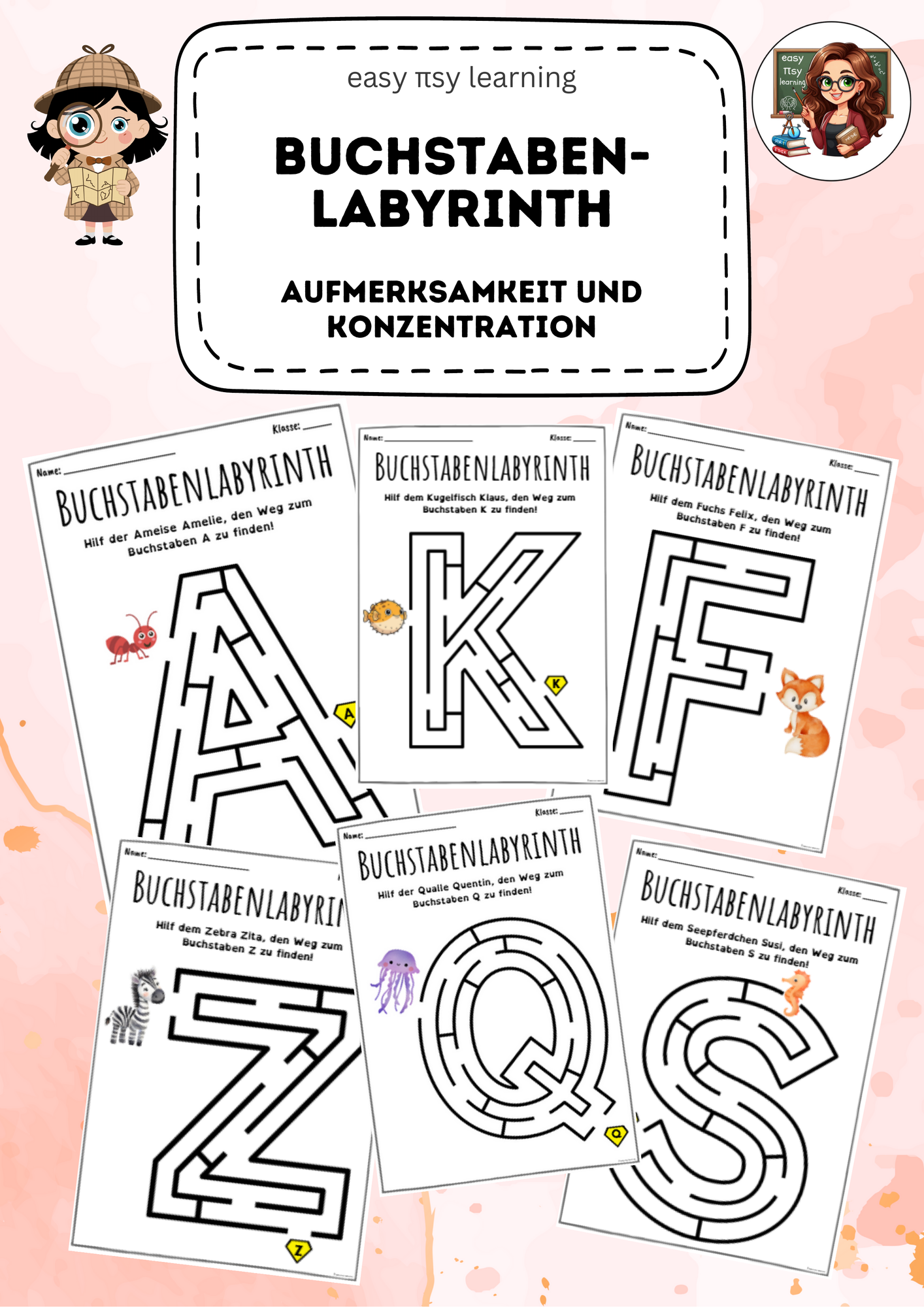 Buchstabenlabyrinth A–Z – Labyrinthe in Buchstabenform
