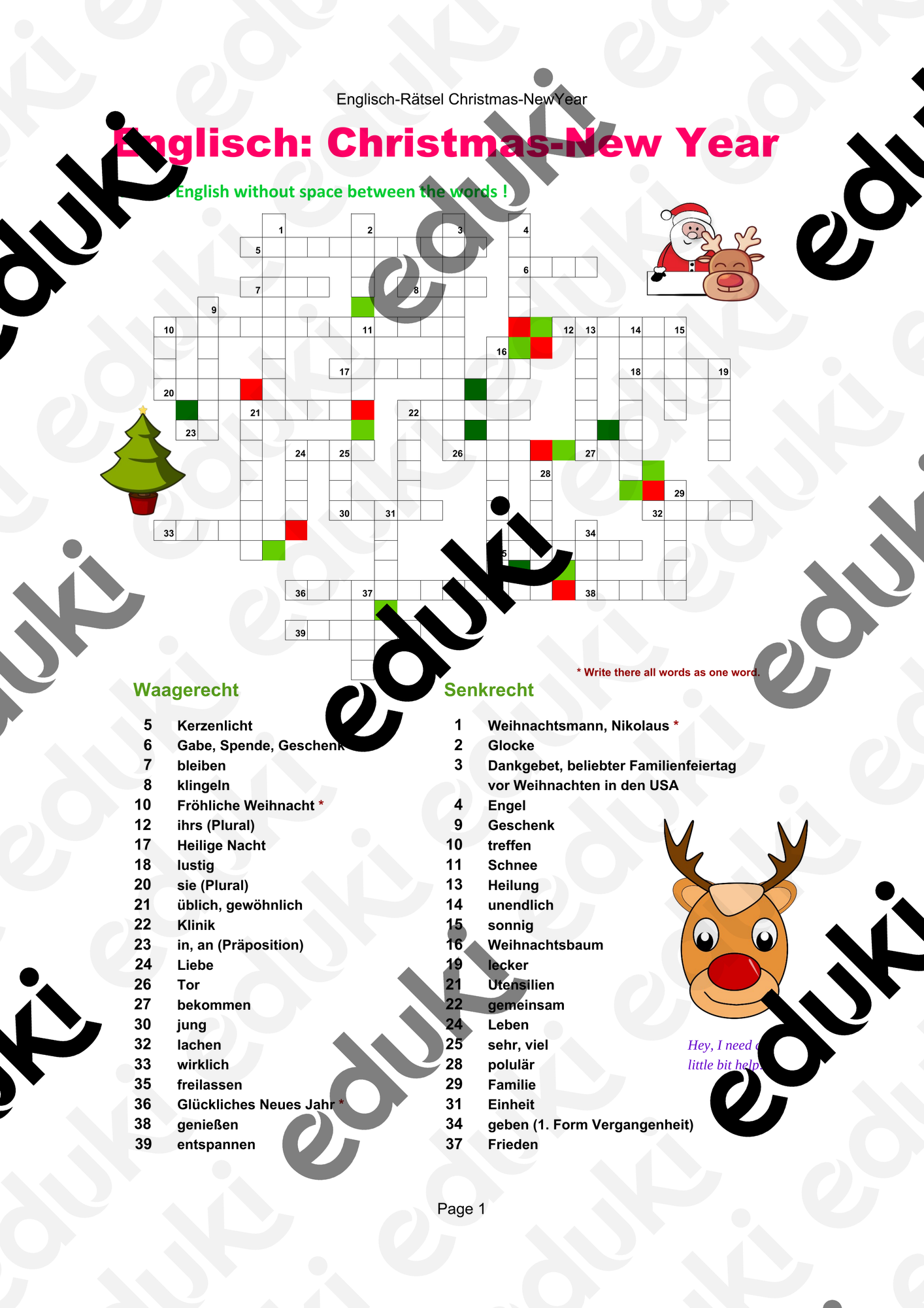 Englisch-Rätsel Christmas-New Year (11-25) – Unterrichtsmaterial im