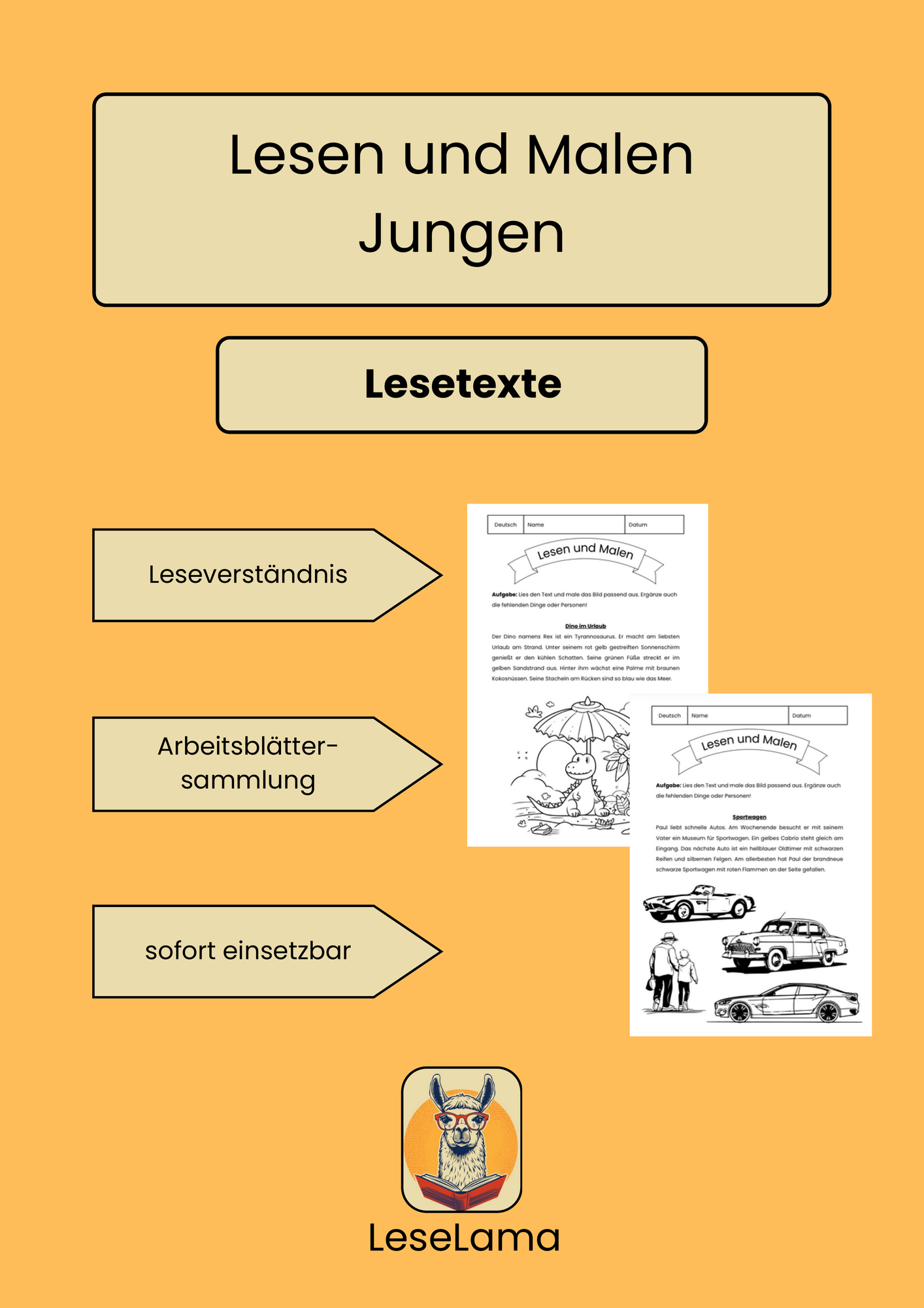 Deutsch Leseverständnis "Lesen und Malen Jungen" Klasse 2, 3