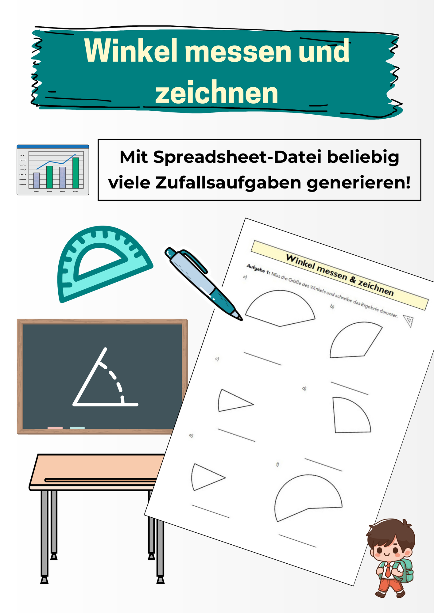 Winkel messen & zeichnen (mit Zufallsaufgaben-Generator
