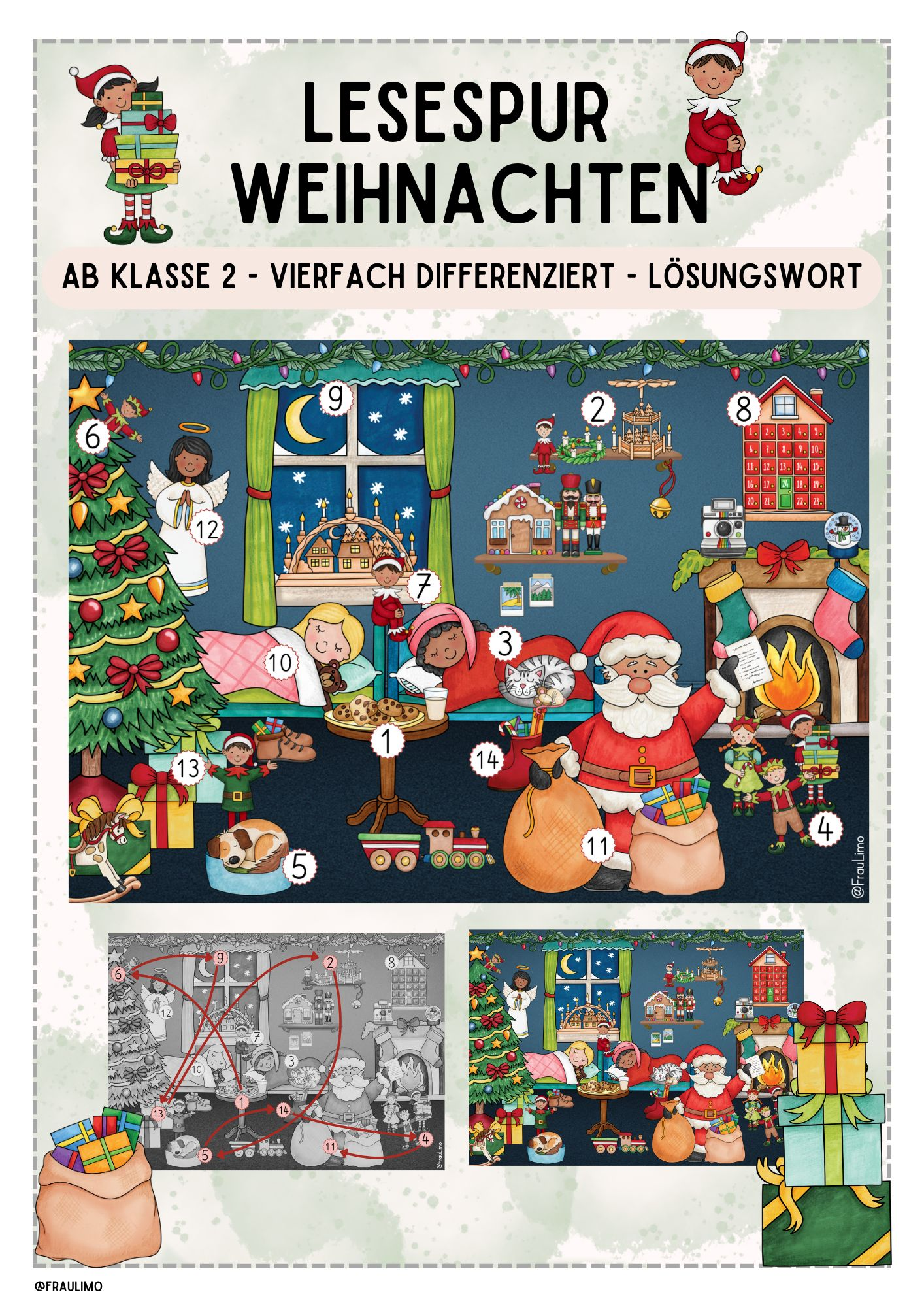 Lesespur Weihnachten ab Klasse 2 vierfach differenziert