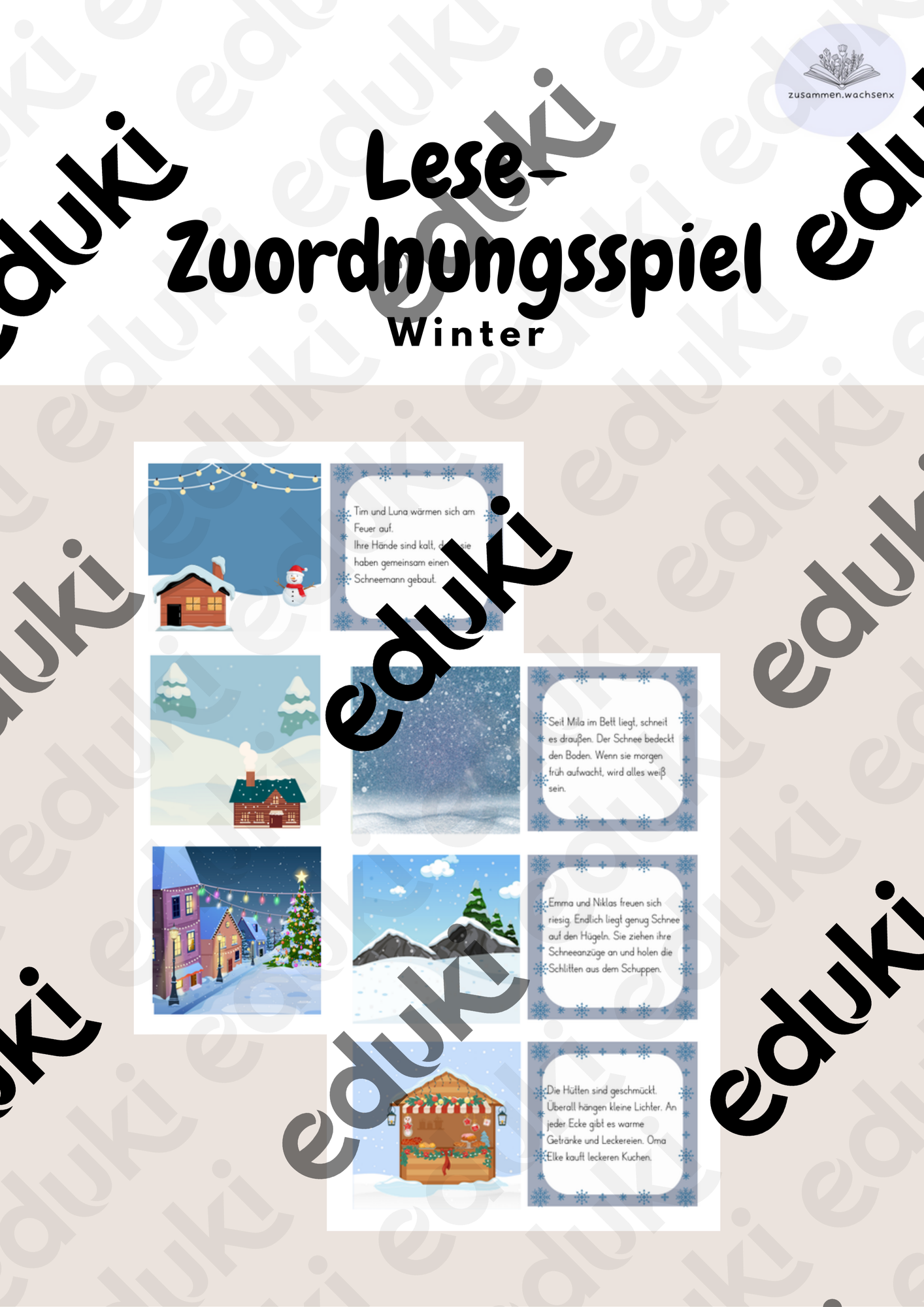 Lese-Zuordnungsspiel Winter Klasse 2 – Unterrichtsmaterial im Fach Deutsch