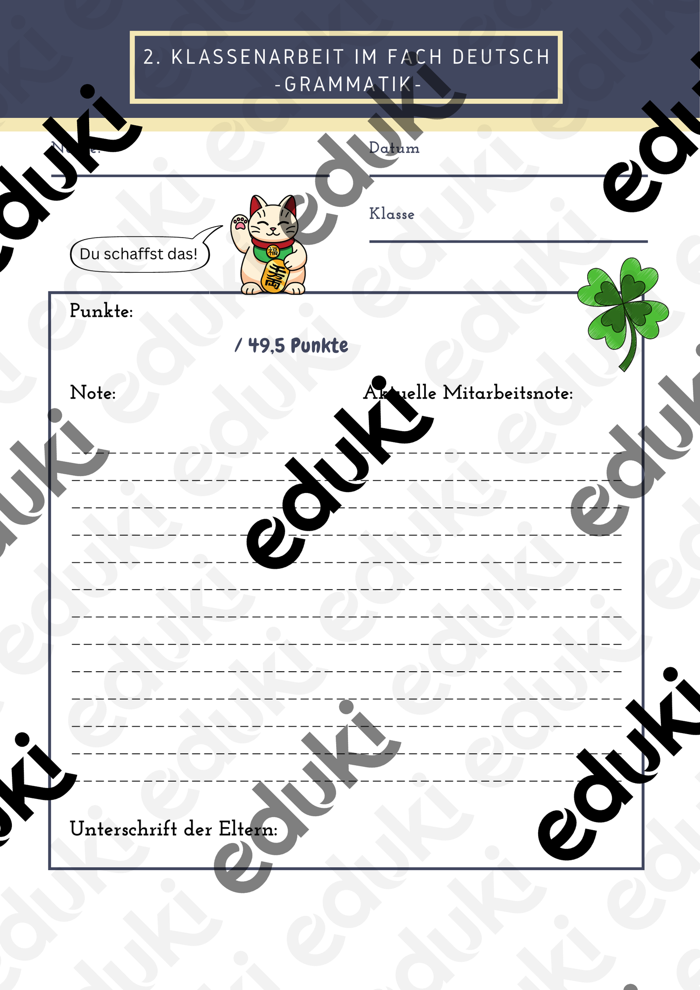 Klassenarbeit Grammatik Klasse 5 – Unterrichtsmaterial im Fach Deutsch