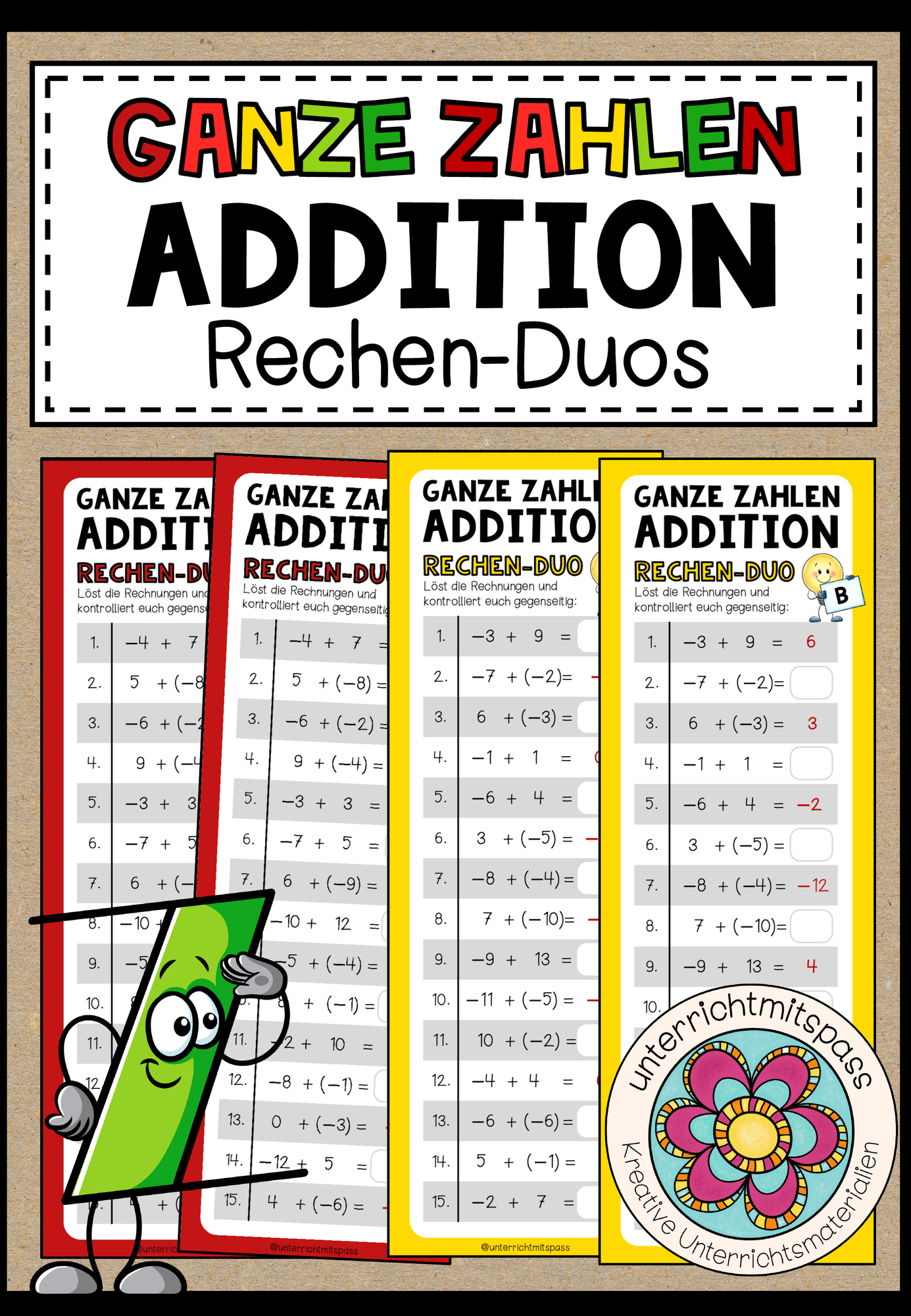 GANZE ZAHLEN (Addition) - 3 Rechen-Duos – Unterrichtsmaterial im Fach