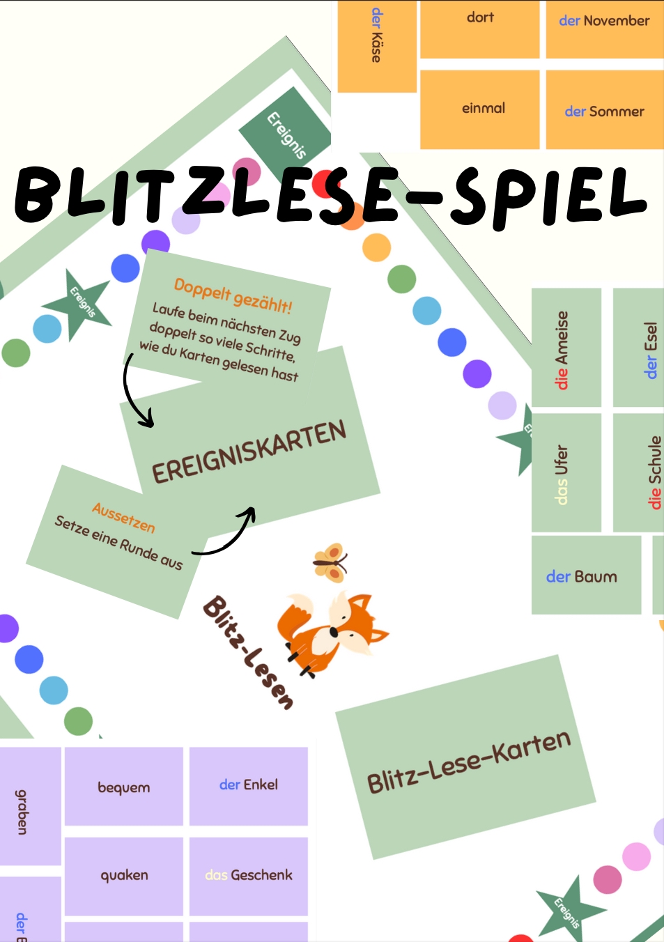Blitzlesen - Lesespiel - verschiedene Leseniveaus - Klasse 1/2