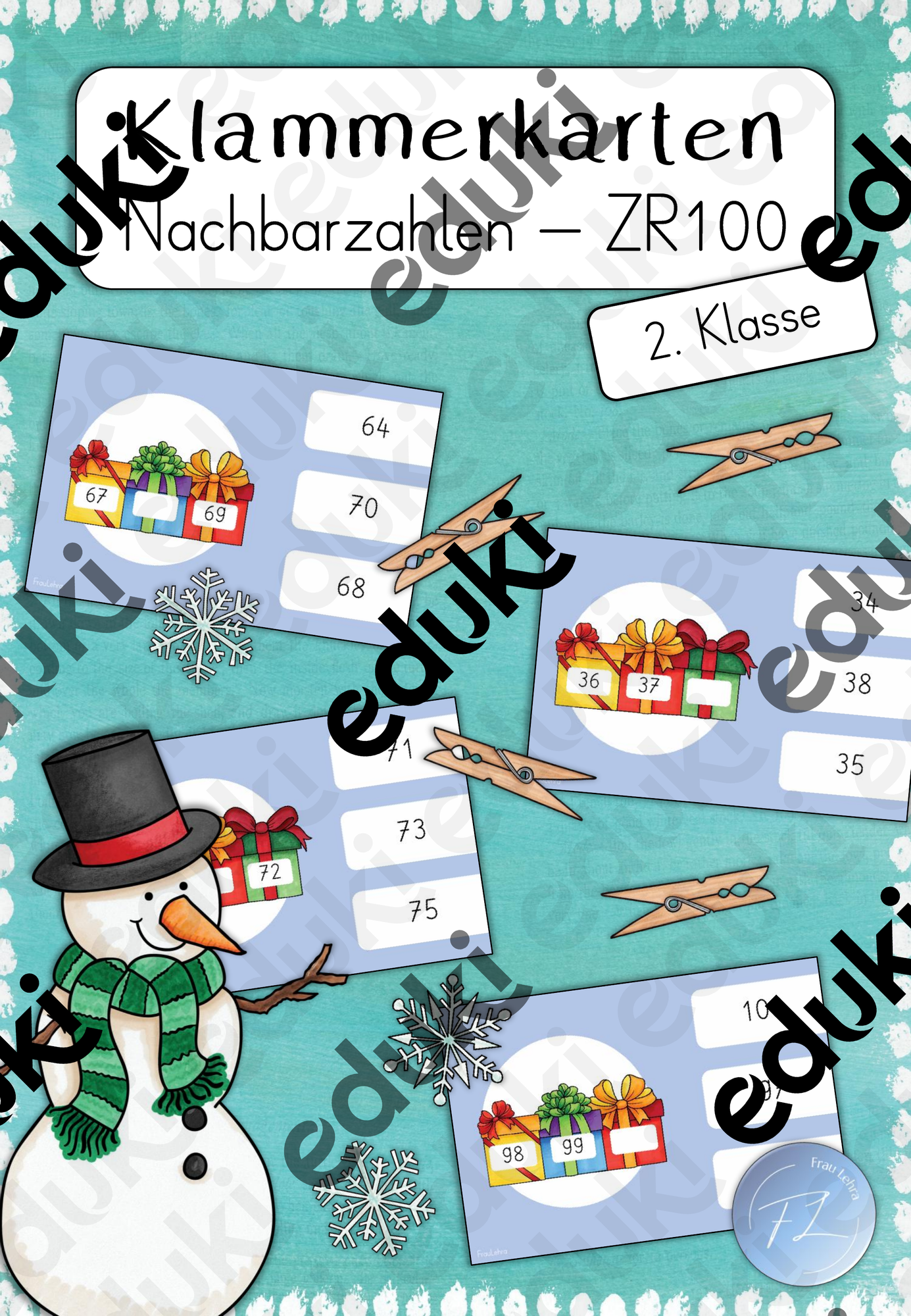 Klammerkarten - Nachbarzahlen ZR100 (2. Klasse) Weihnachten