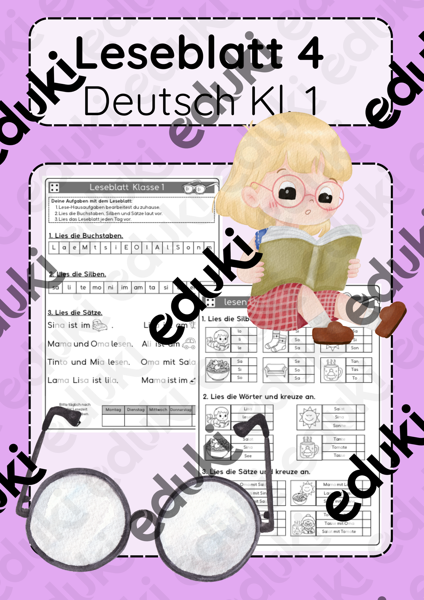 Deutsch Klasse 1 Leseblatt lesen und ankreuzen Silben