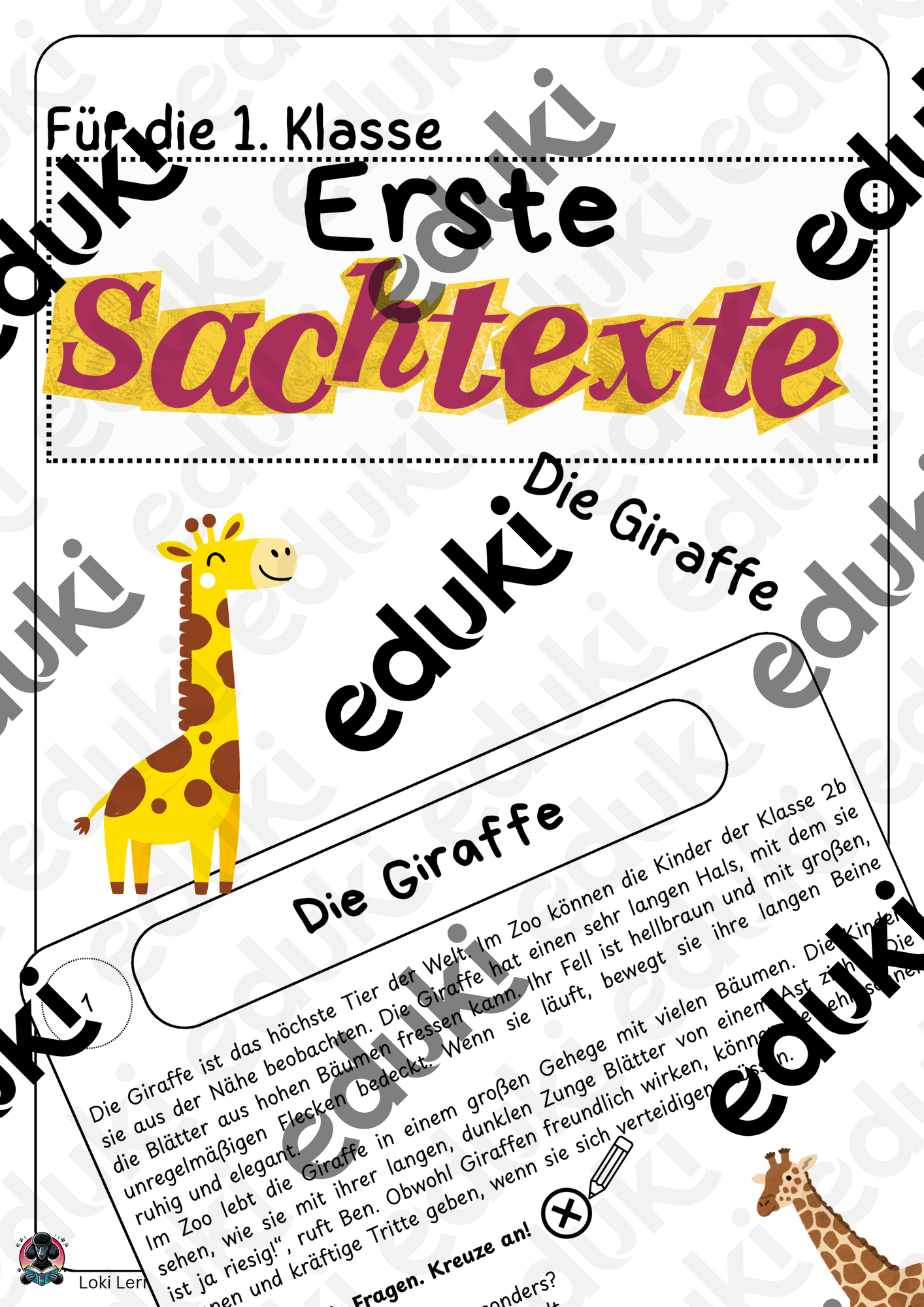 Arbeitsblätter Zootiere: Erste Sachtexte / Lesetexte - Giraffe Sachtext