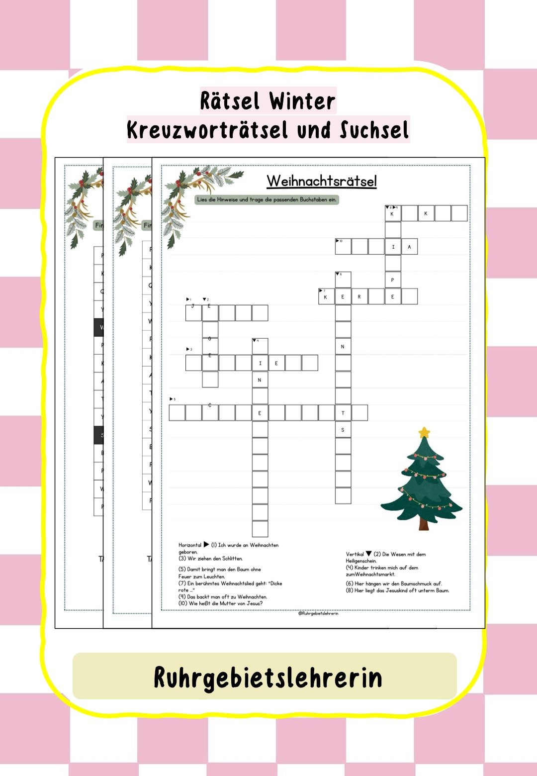 Winter Suchsel Kreuzworträtsel Weihnachten – Unterrichtsmaterial im