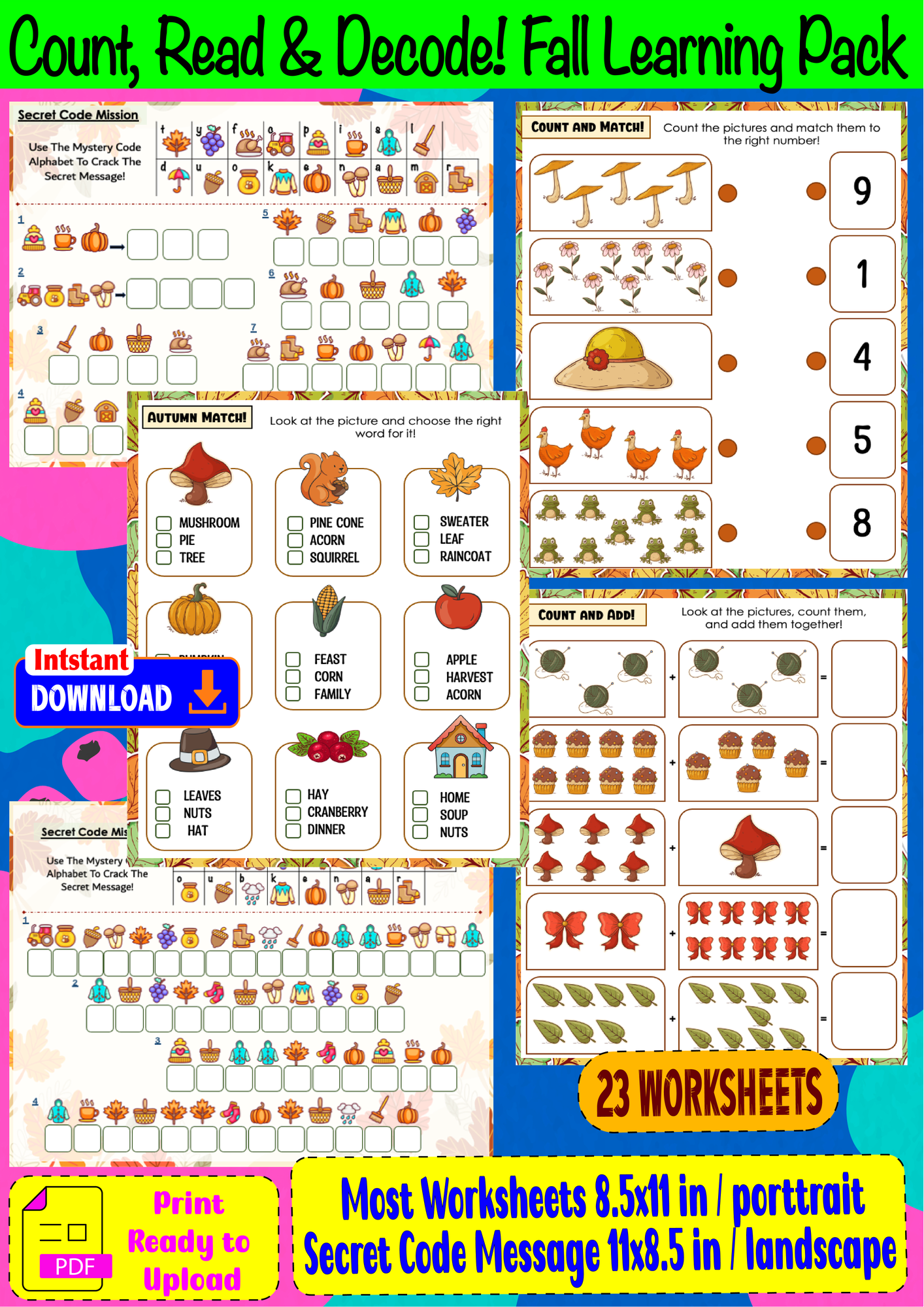 Count, Read & Decode! Fall Learning Pack - Ressource pédagogique pour ...