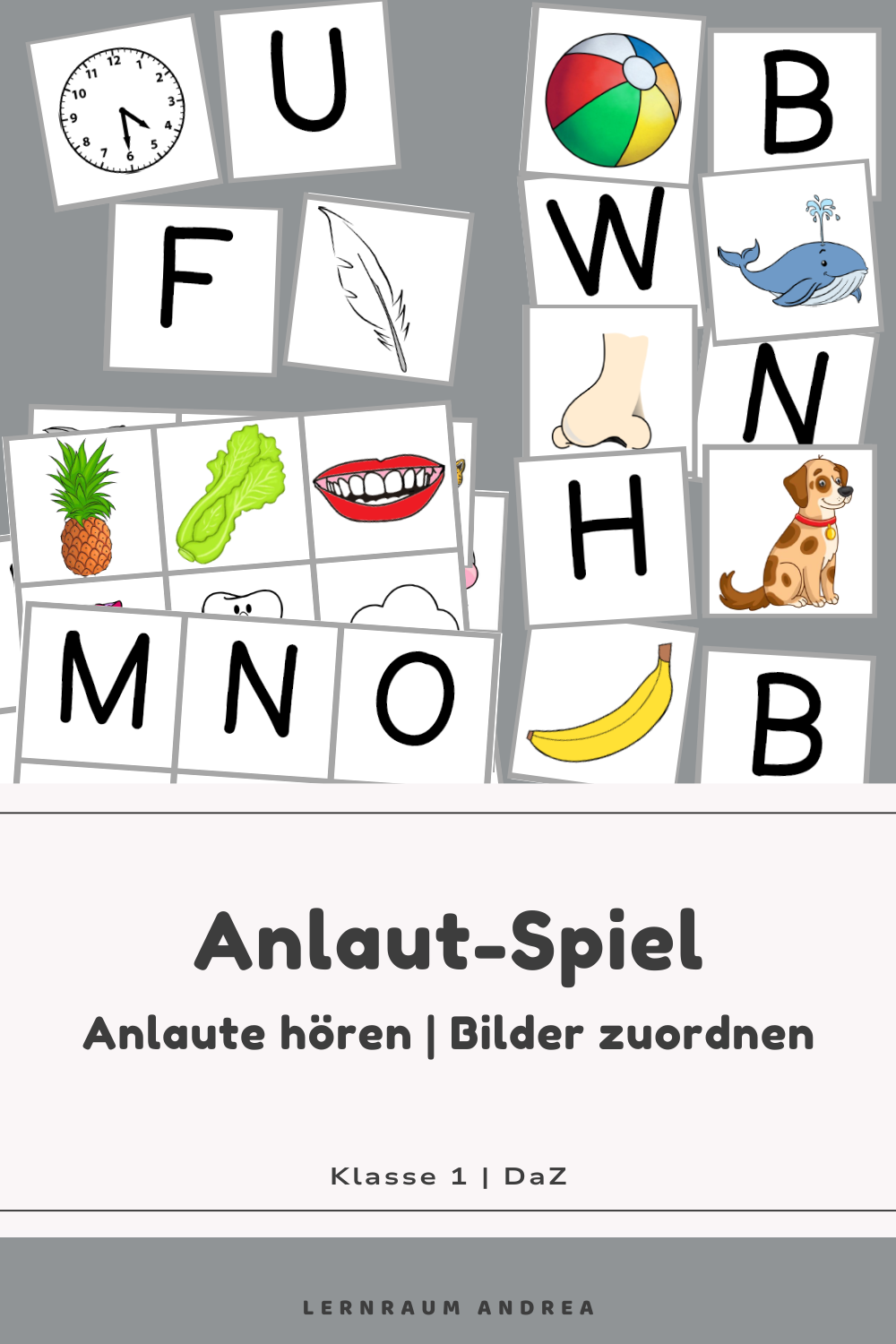Anlaut-Spiel: Anlaute erkennen - Buchstaben Bildern zuordnen | DaZ & 1